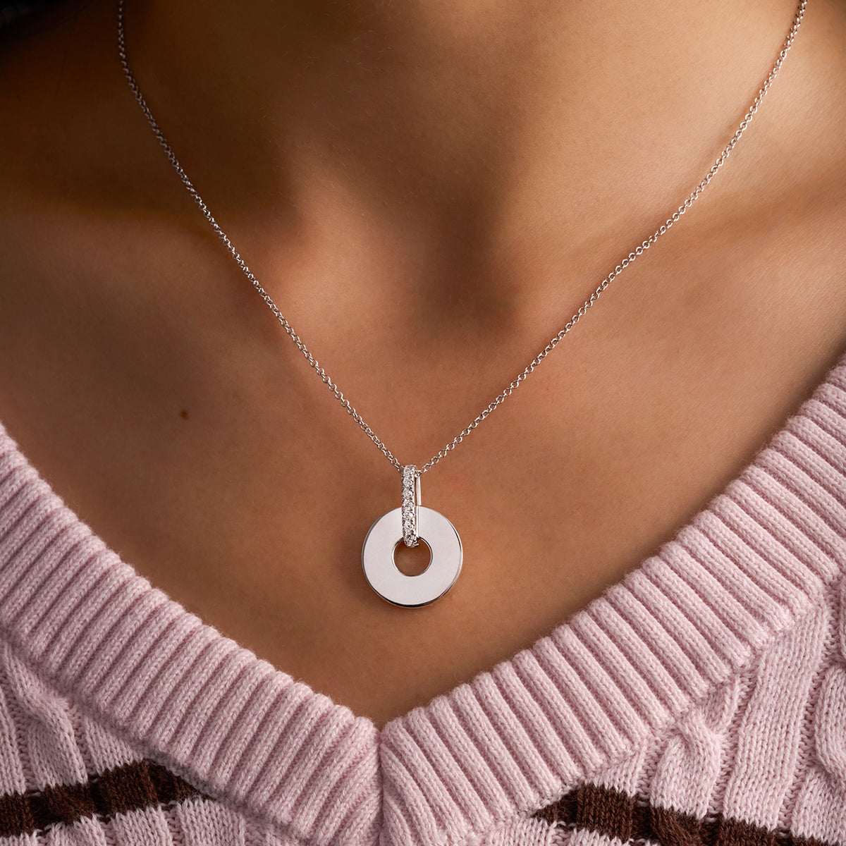 Lab Diamond Open Circle Engravable Pendant