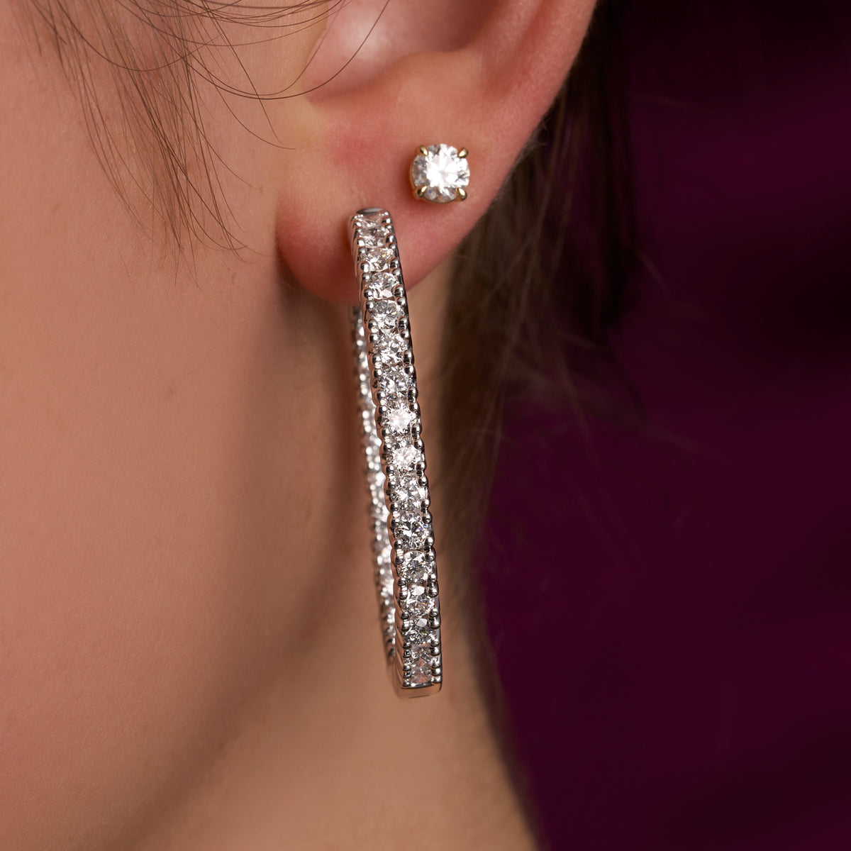U-Shape Round Lab Diamond Hoops - Happy Jewelers Fine Jewelry Lifetime Warranty
