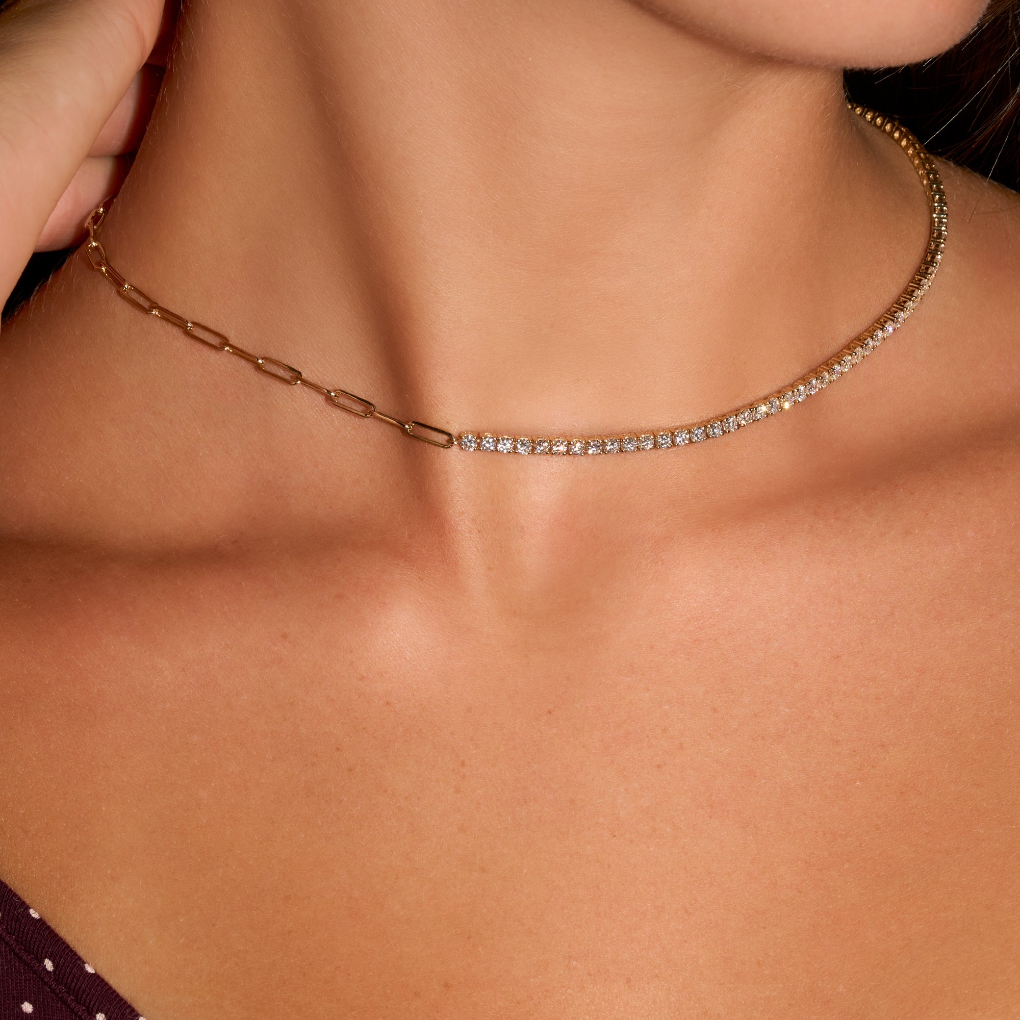 Lab Diamond Half Linked up Tennis Necklace