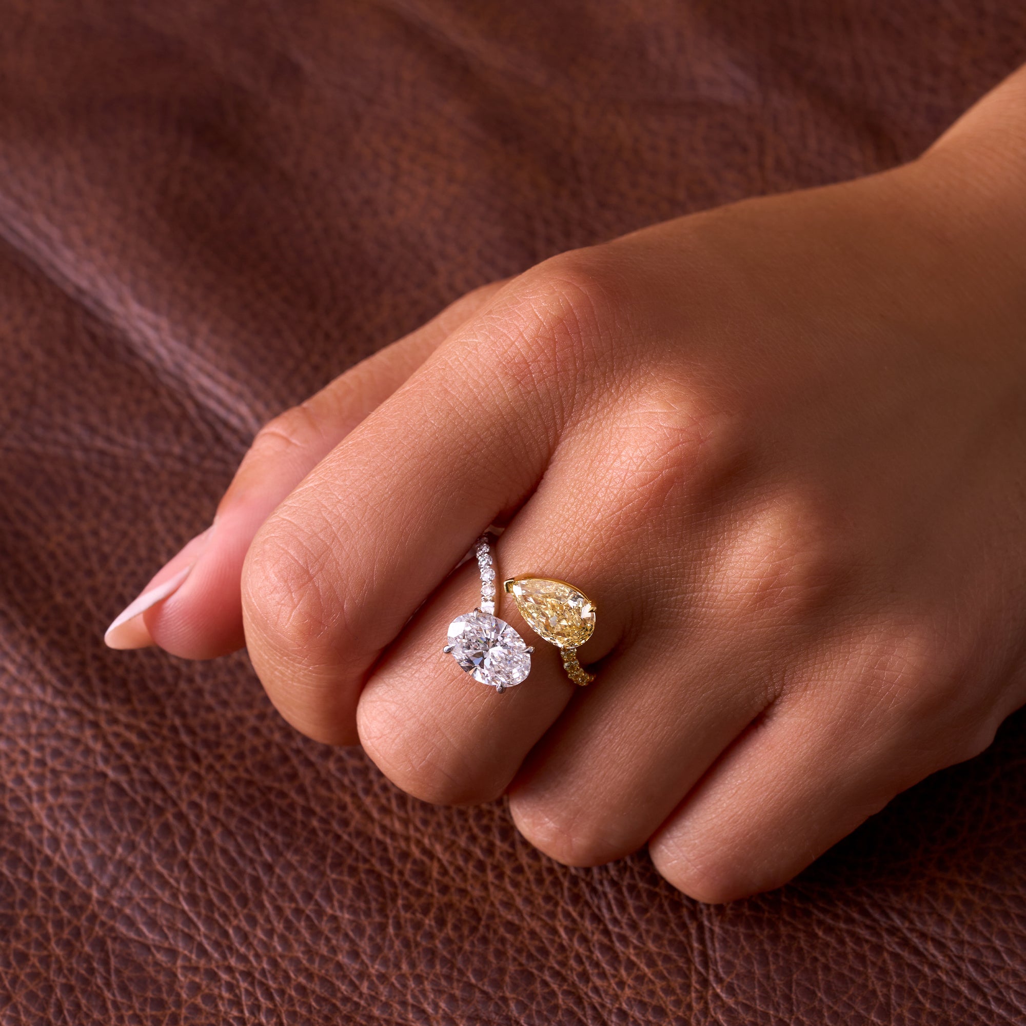 Labgrown Pear and Oval Diamond Two Ton open Wrap Ring