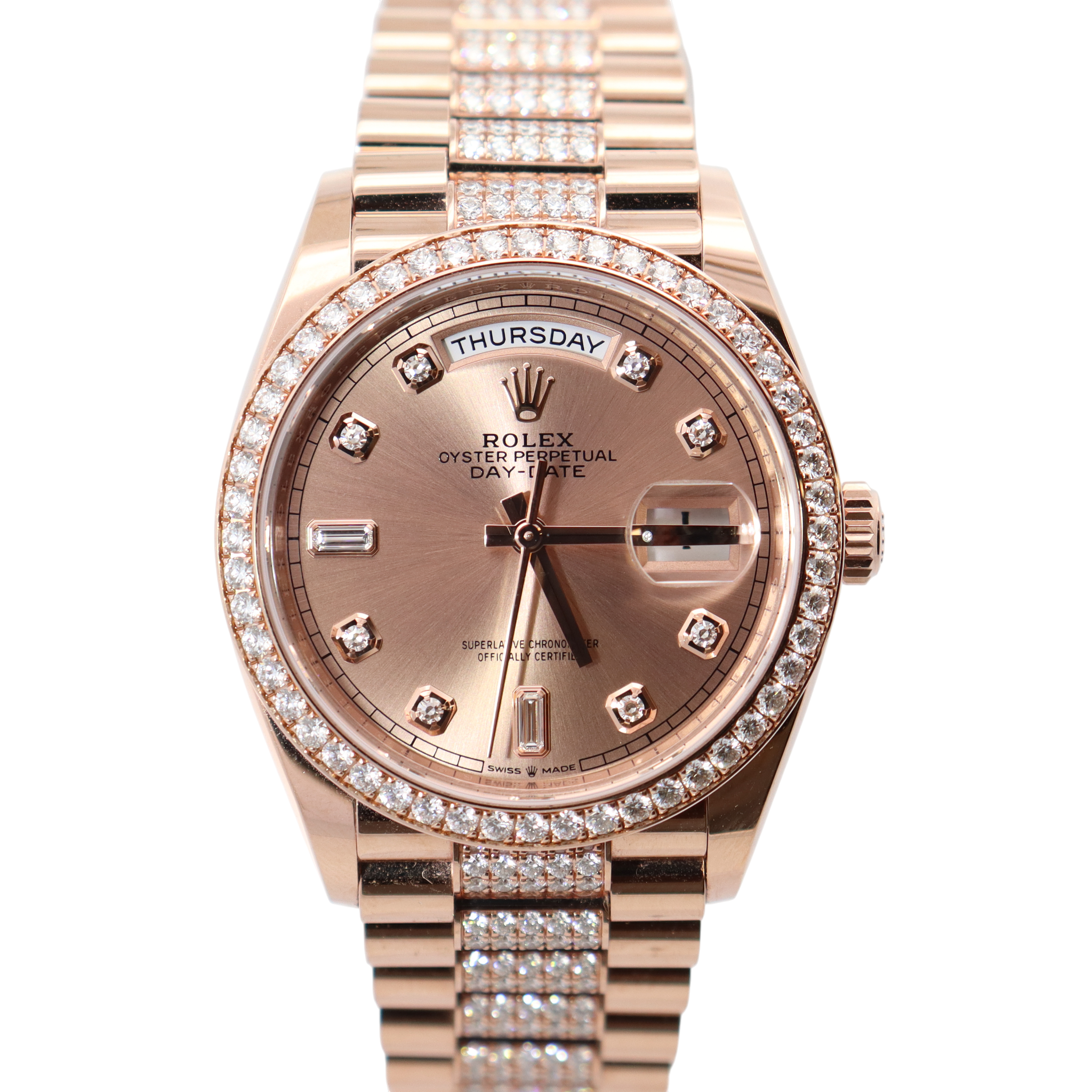Rolex Day-Date 36mm Everose Dial Watch Ref# 128345RBR - Happy Jewelers Fine Jewelry Lifetime Warranty