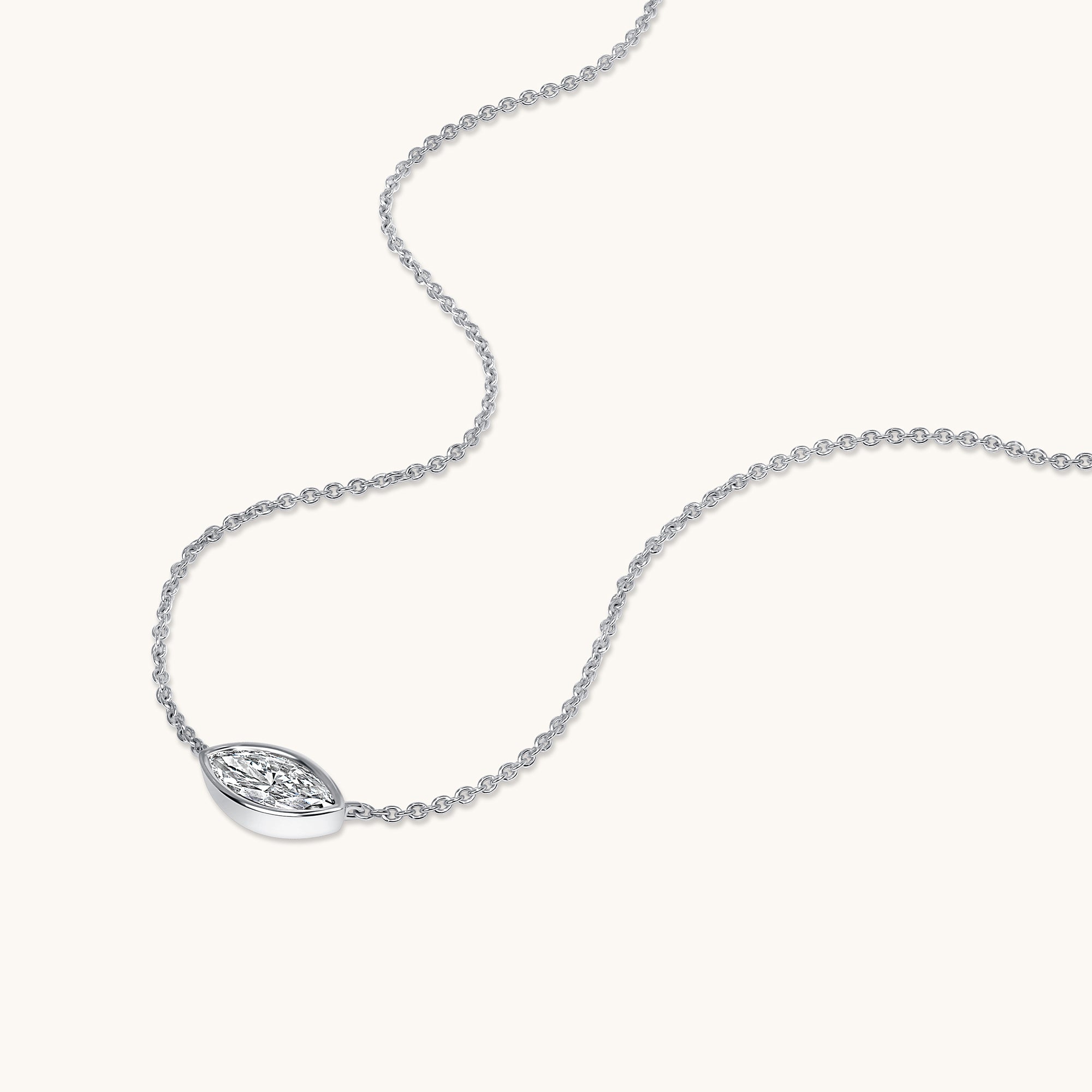 East-West Lab Diamond Marquise Bezel Pendant Necklace - Happy Jewelers Fine Jewelry Lifetime Warranty