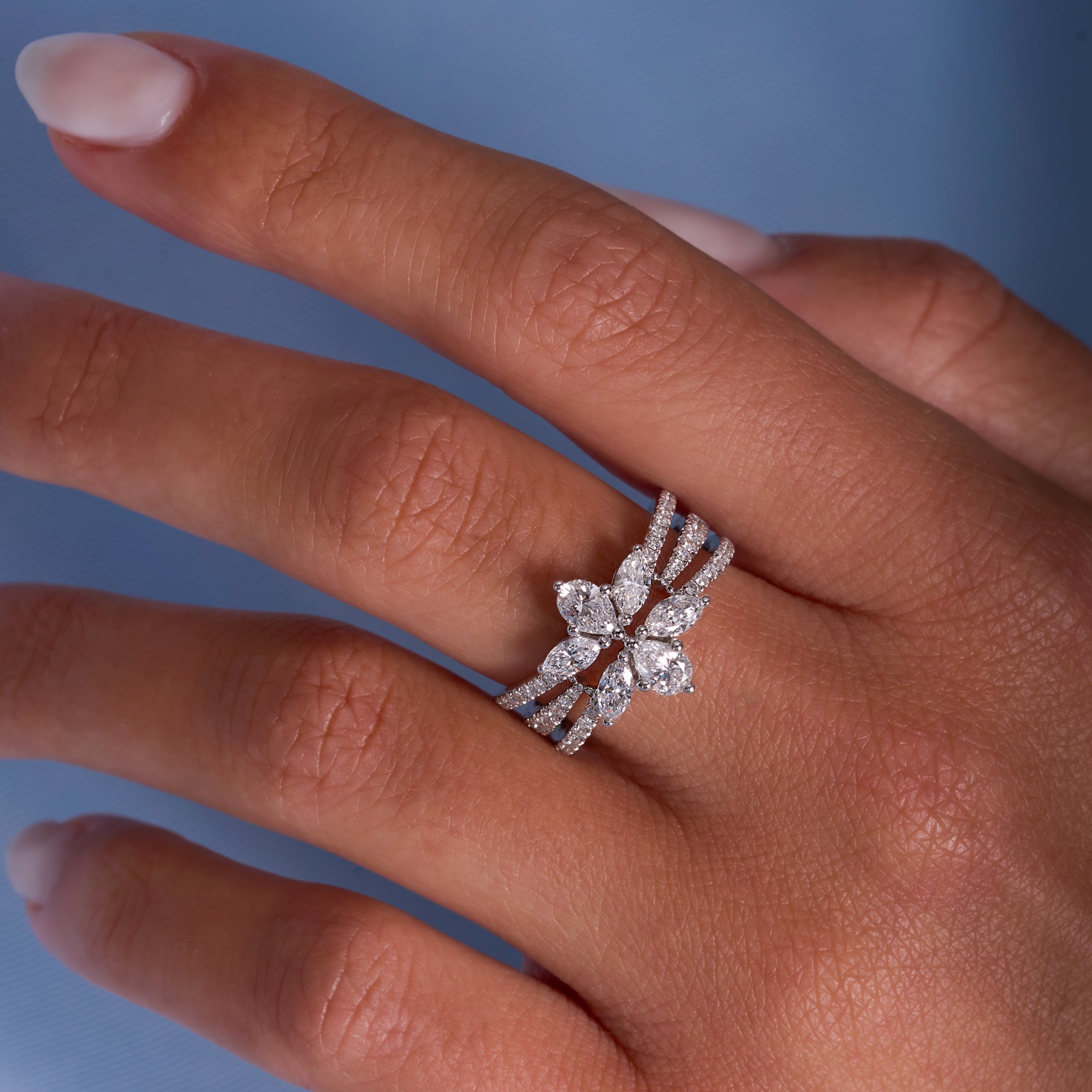 Lab Diamond Halfway Flower Ring