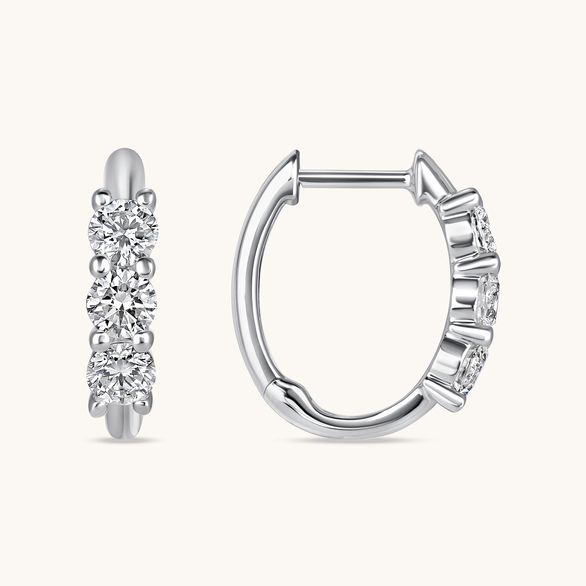 Three Stone Diamond Huggie Hoops - Happy Jewelers Fine Jewelry Lifetime Warranty
