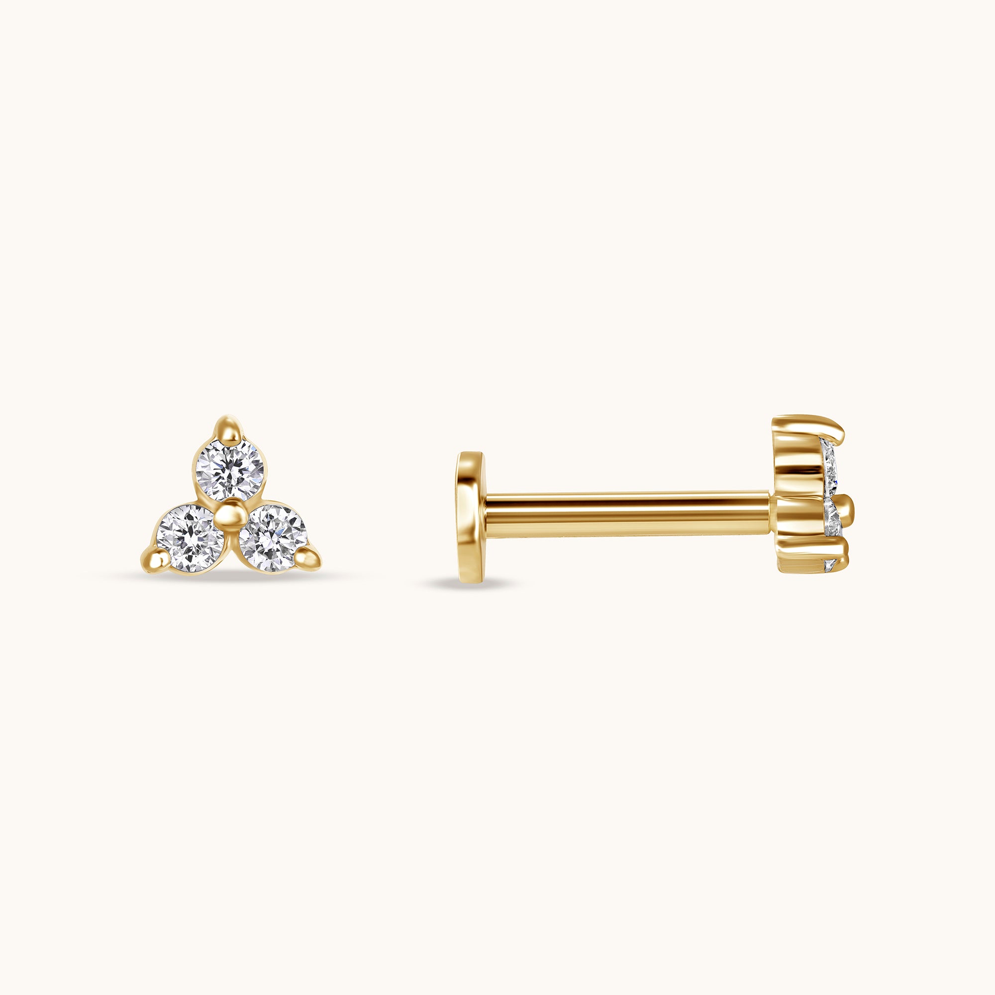 Lab Diamond Trio Flat Back Single Stud Earring - Happy Jewelers Fine Jewelry Lifetime Warranty
