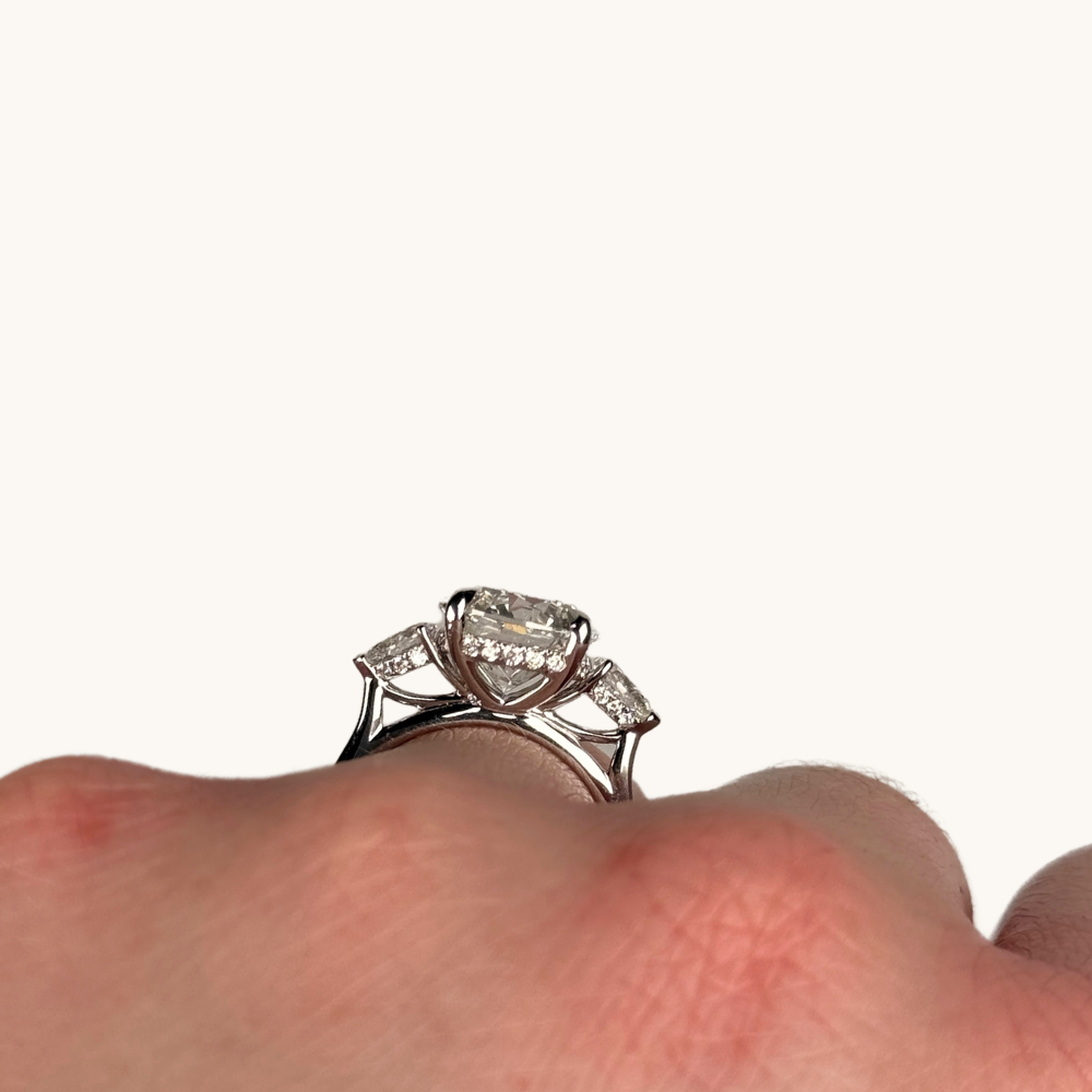 3.70 Round Lab Diamond 3-Stone Engagement Ring with Hidden Halo - Happy Jewelers Fine Jewelry Lifetime Warranty