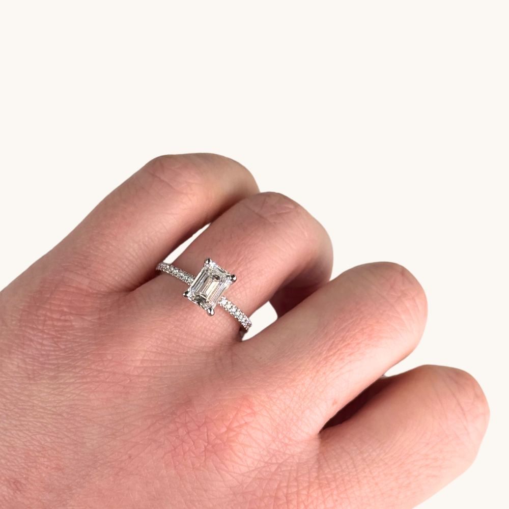 1.70 Emerald Lab Diamond Engagement Ring with Hidden Halo - Happy Jewelers Fine Jewelry Lifetime Warranty