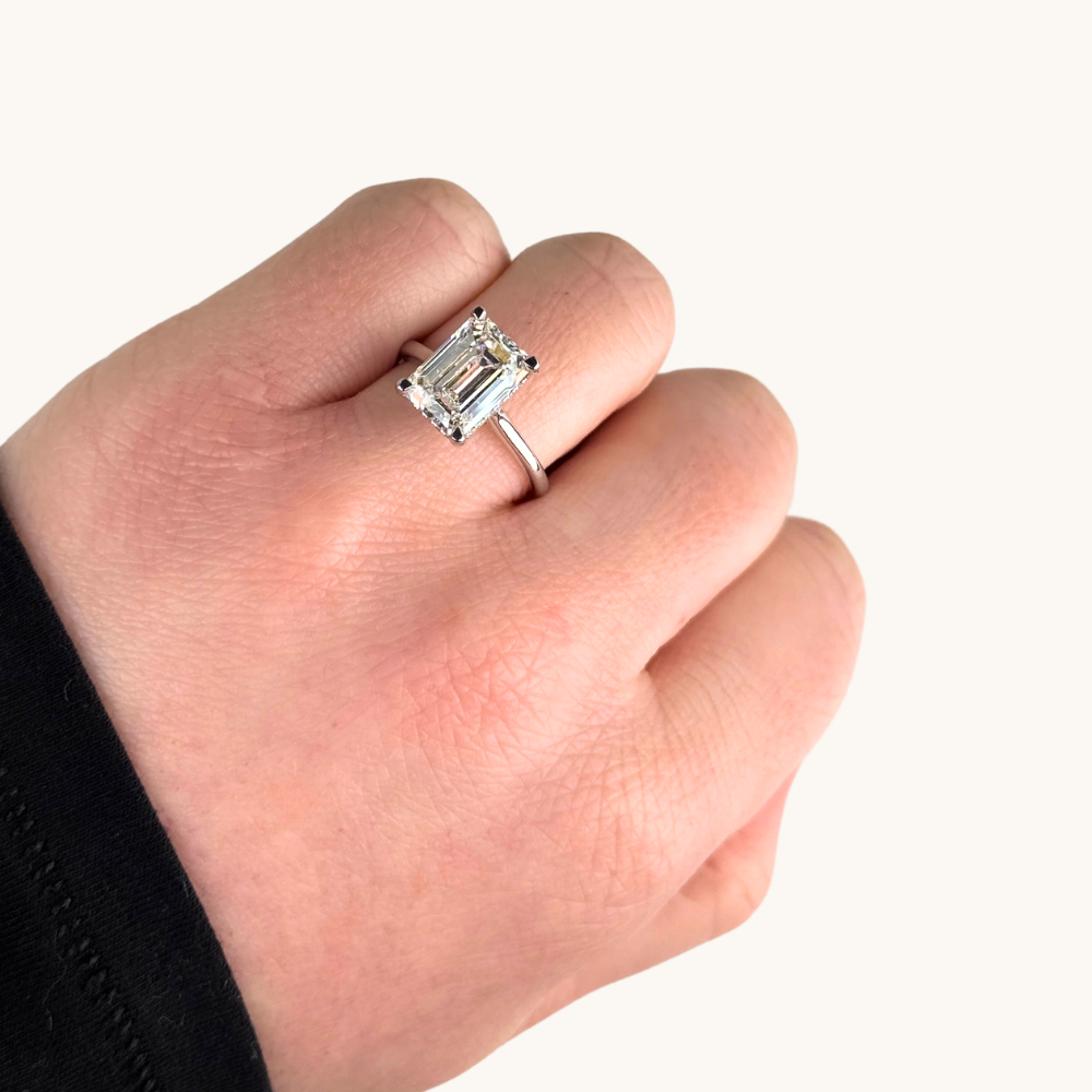 4.22 Emerald Lab Diamond Engagement Ring with Hidden Halo - Happy Jewelers Fine Jewelry Lifetime Warranty