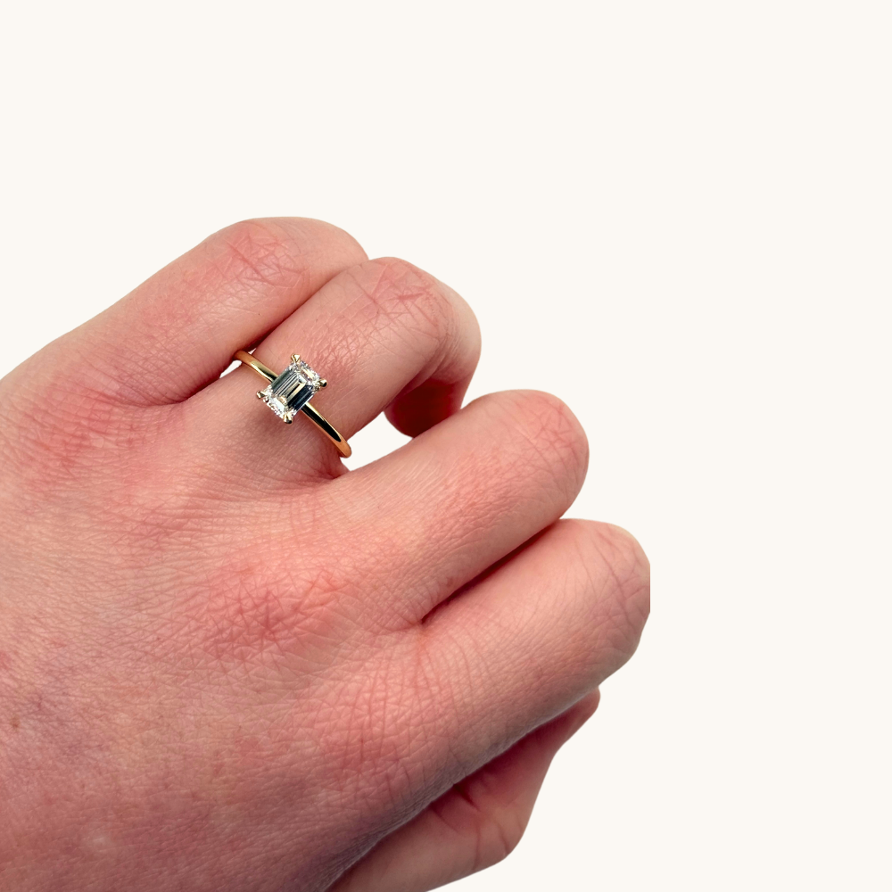 1.08 Emerald Lab Diamond Engagement Ring with Hidden Halo - Happy Jewelers Fine Jewelry Lifetime Warranty