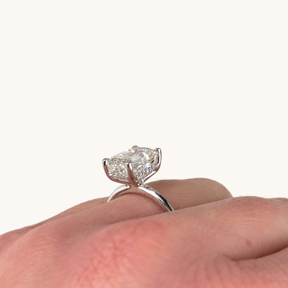 3.70 Emerald Lab Diamond Engagement Ring with Hidden Halo - Happy Jewelers Fine Jewelry Lifetime Warranty