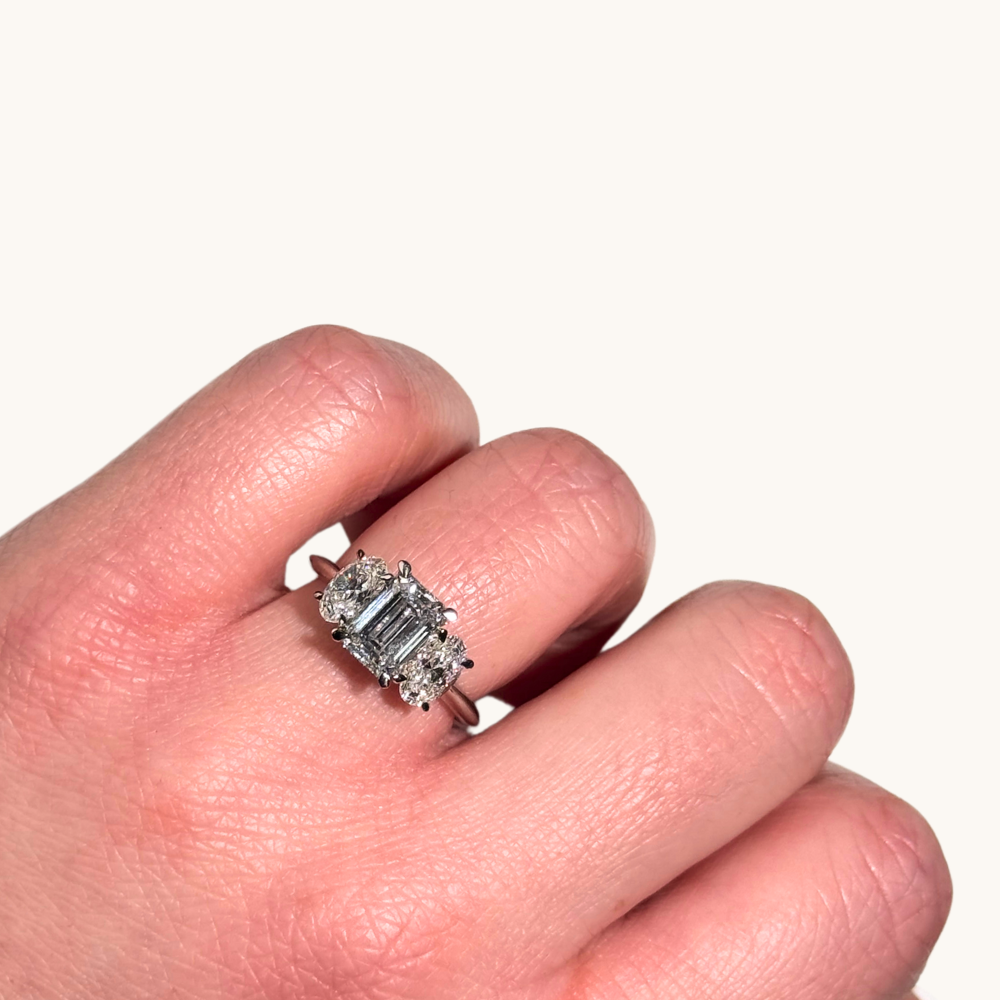 1.74 Emerald Lab Diamond 3-Stone Engagement Ring - Happy Jewelers Fine Jewelry Lifetime Warranty