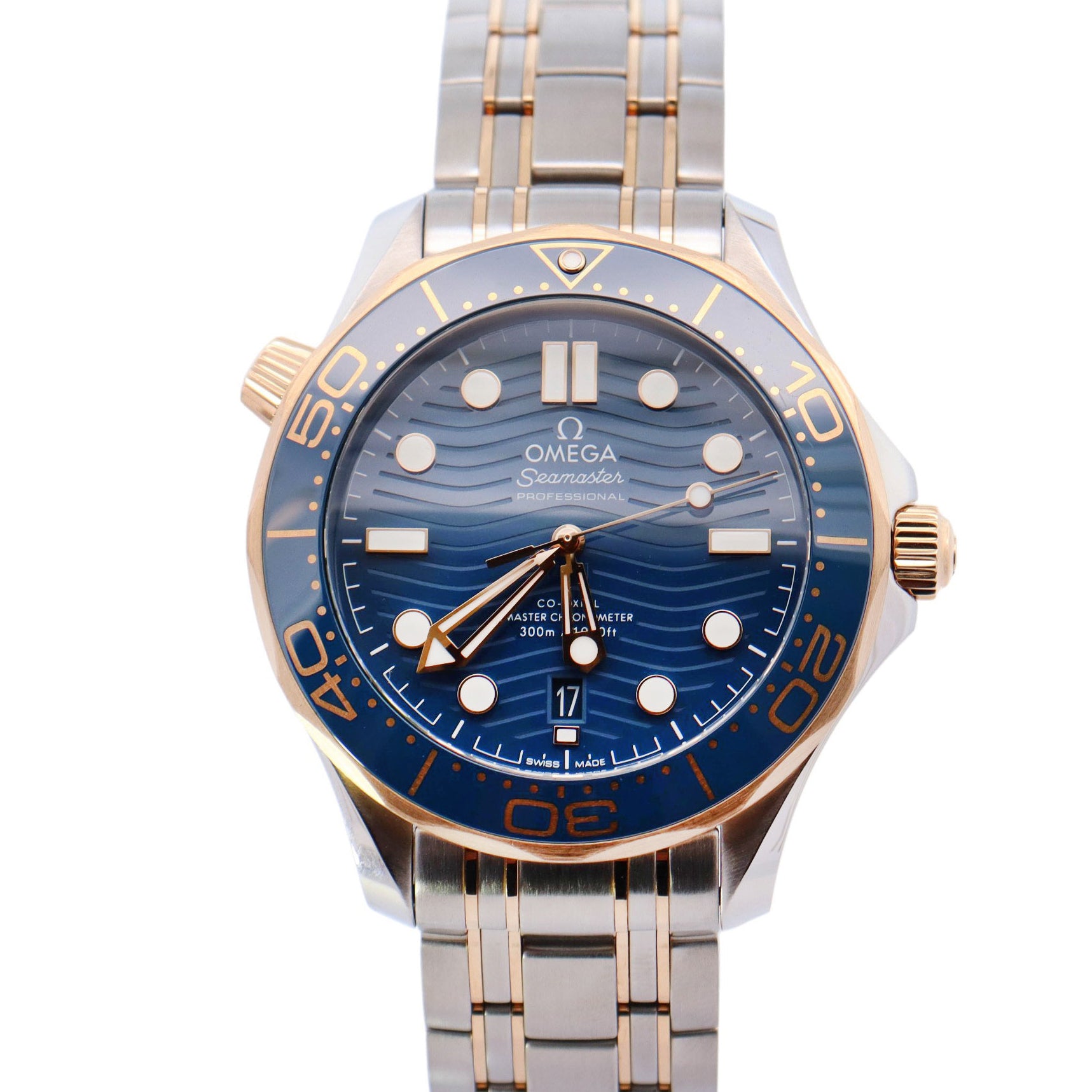 Omega Seamaster Two-Tone Yellow Gold & Steel 42mm Blue Dot Dial Watch Reference#: 210.22.42.20.03.001 - Happy Jewelers Fine Jewelry Lifetime Warranty