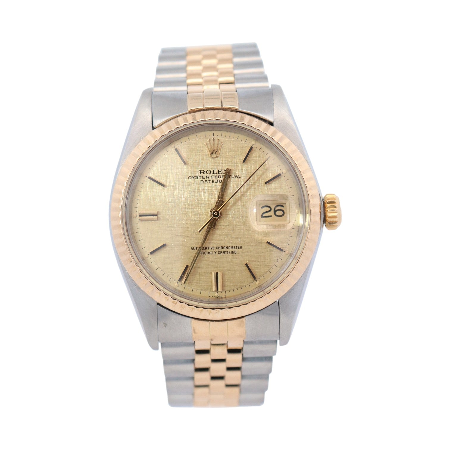 Rolex Datejust 36mm Champagne Linen Dial Watch Ref# 16013 - Happy Jewelers Fine Jewelry Lifetime Warranty