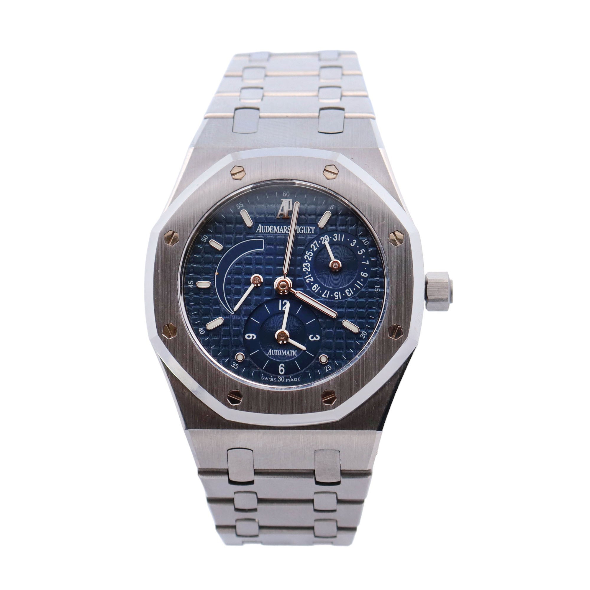 Audemars Piguet Royal Oak Dual Time Stainless Steel 39mm Blue Stick Dial Watch Reference# 25730ST - Happy Jewelers Fine Jewelry Lifetime Warranty