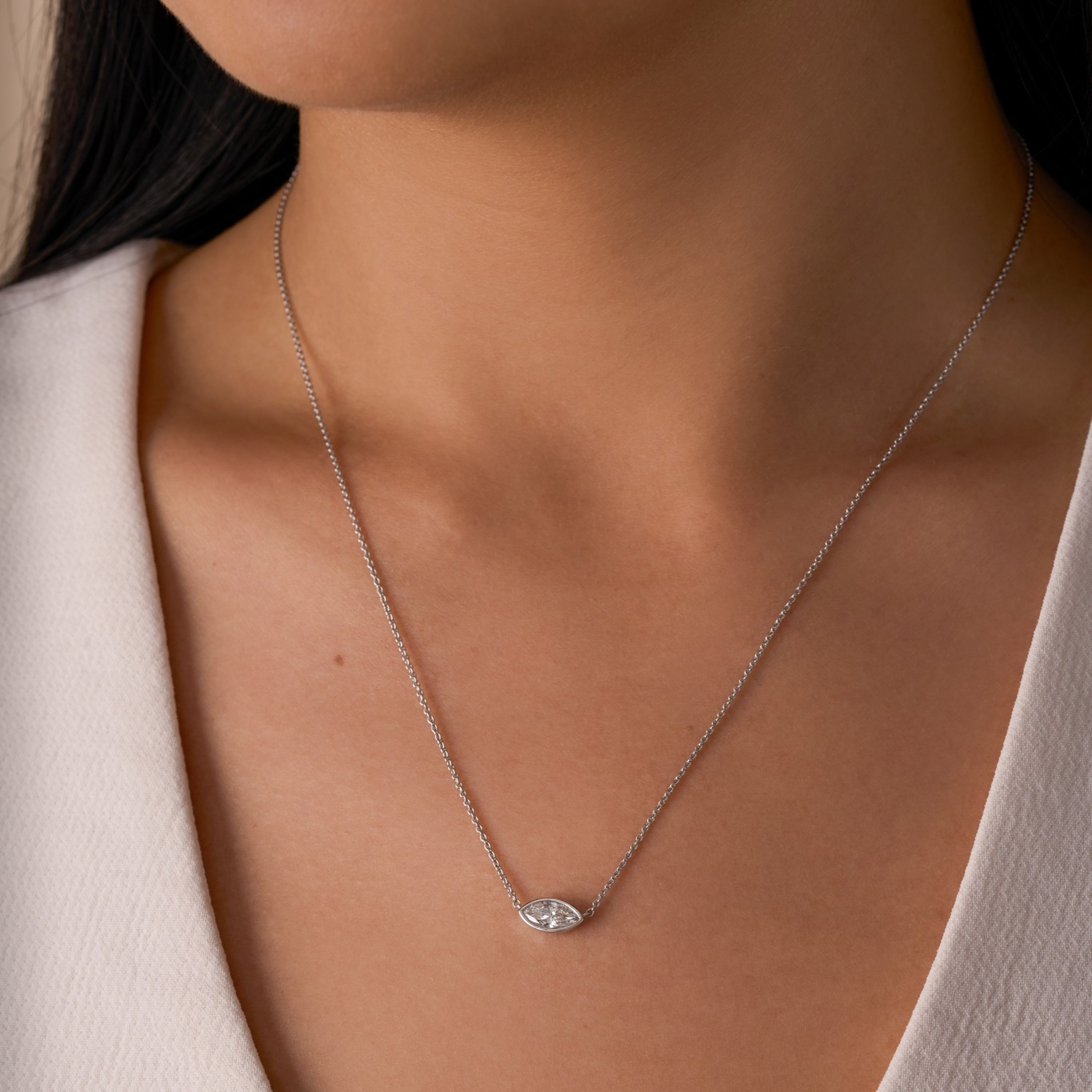 East-West Lab Diamond Marquise Bezel Pendant Necklace