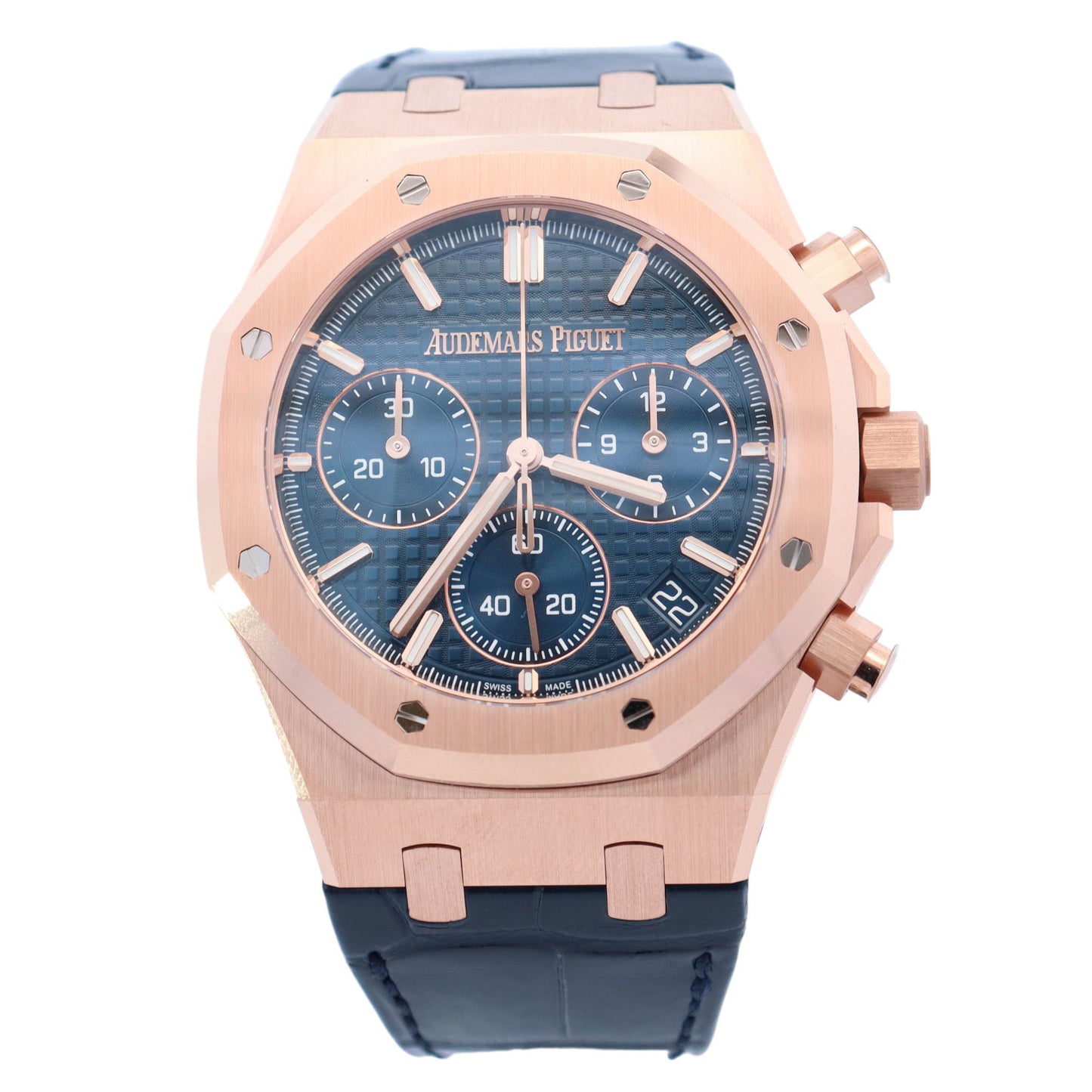 Audemars Piguet Royal Oak 41mm Rose Gold Blue Chronograph Dial Watch Reference# 26240OR.OO.D315CR.02 - Happy Jewelers Fine Jewelry Lifetime Warranty