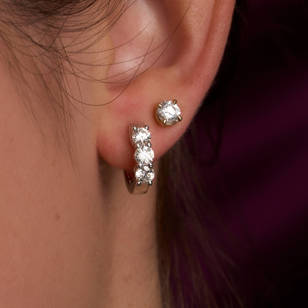 Halfway Diamond Huggie Hoops - Happy Jewelers Fine Jewelry Lifetime Warranty