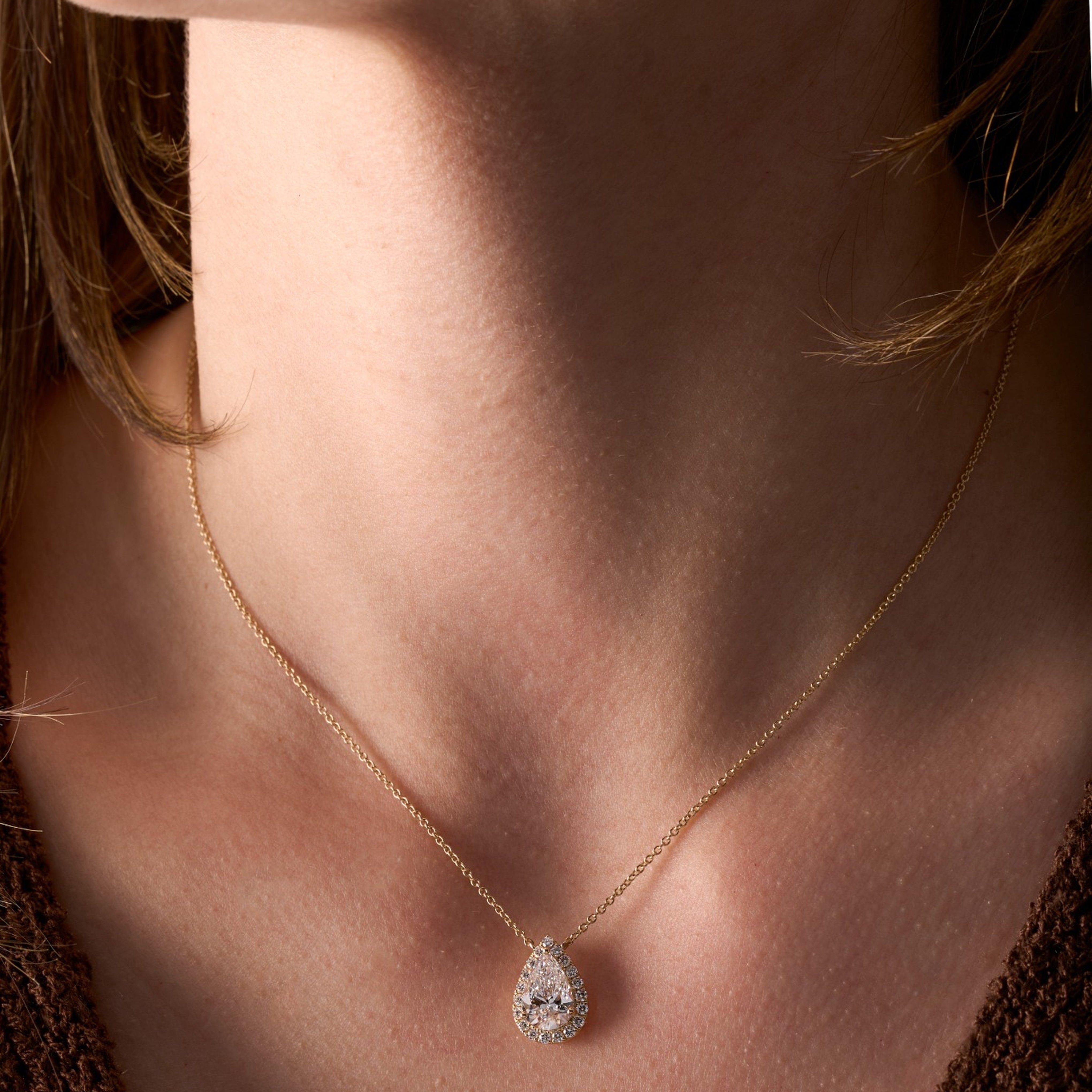 Labgrown Halo Pear Diamond Pendant - Happy Jewelers Fine Jewelry Lifetime Warranty