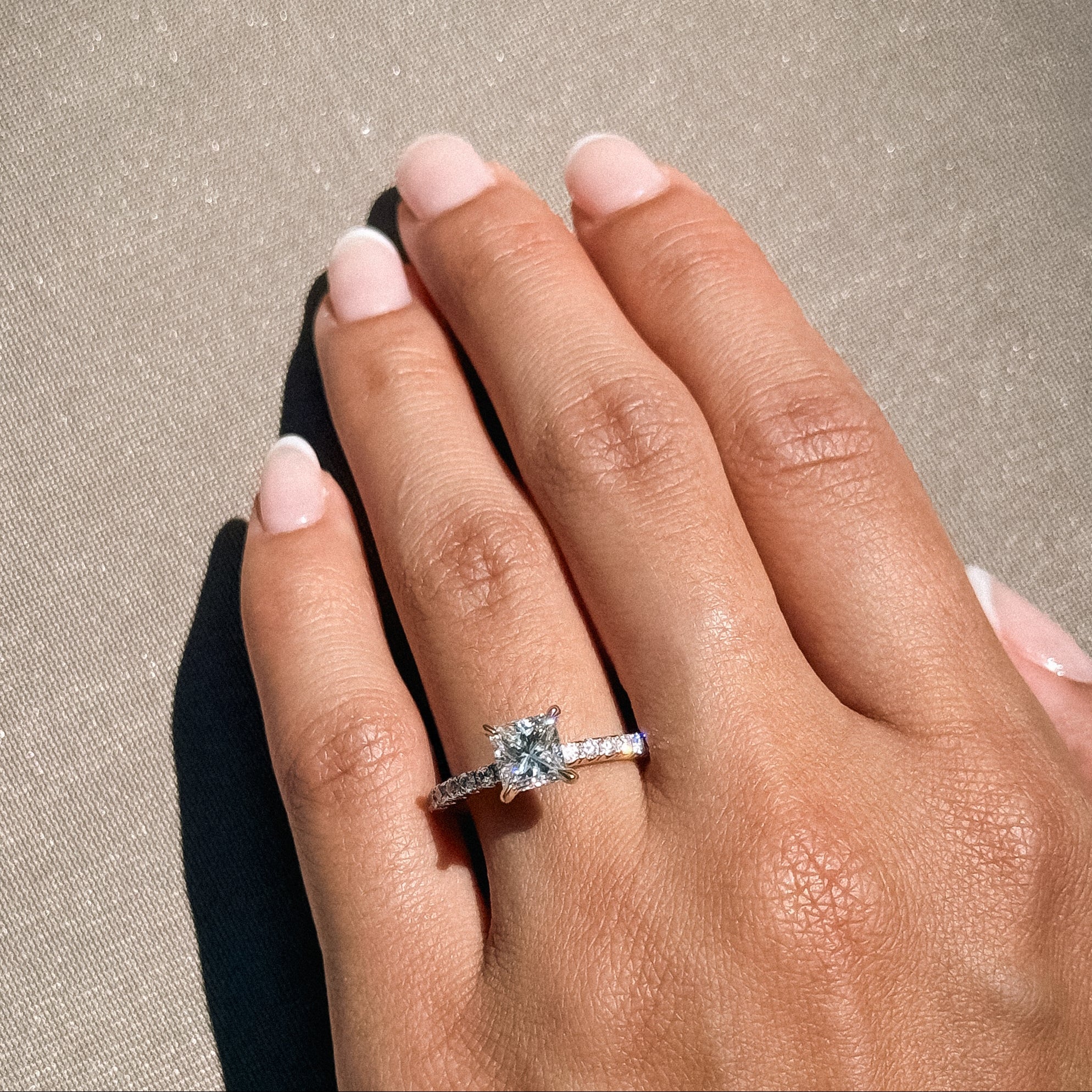 1.00ct Natural Princess 3/4 Round Diamonds Engagement Ring