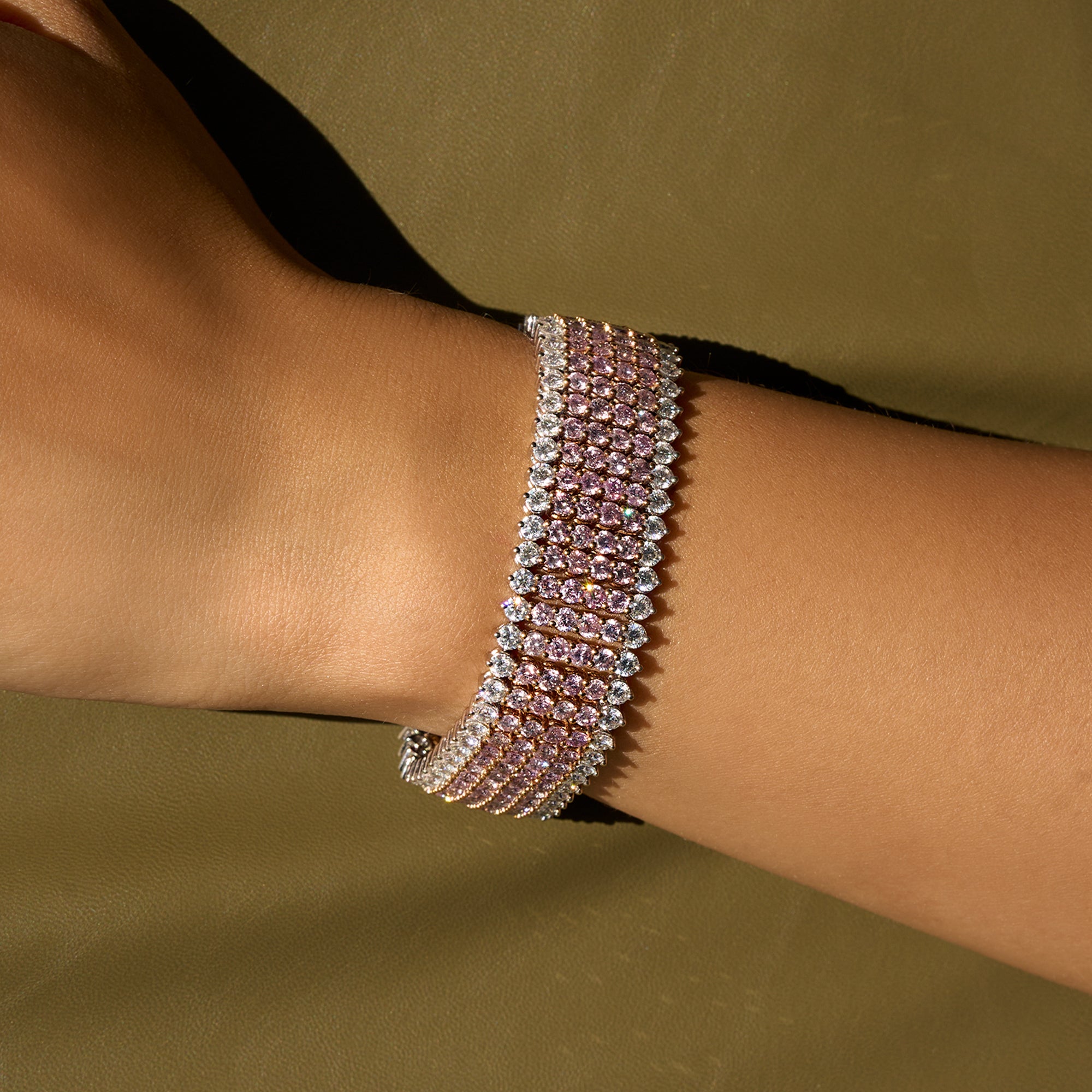 6 Row Pink and White Diamonds Bracelet