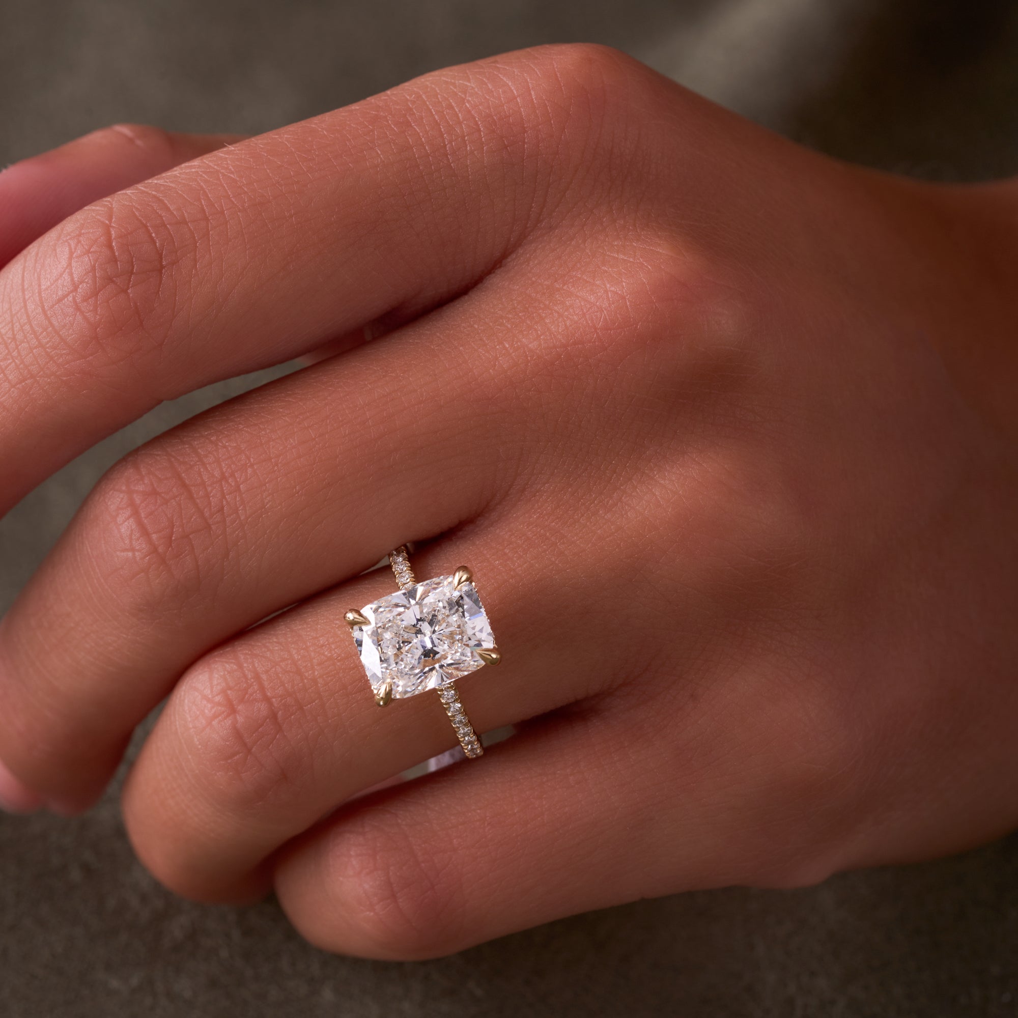 3.59 Cushion Lab Diamond Engagement Ring with Hidden Halo