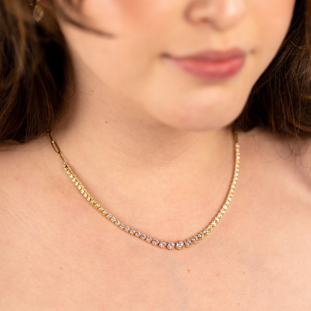 Graduated Half Linked Up Diamond Tennis Necklace - Happy Jewelers Fine Jewelry Lifetime Warranty