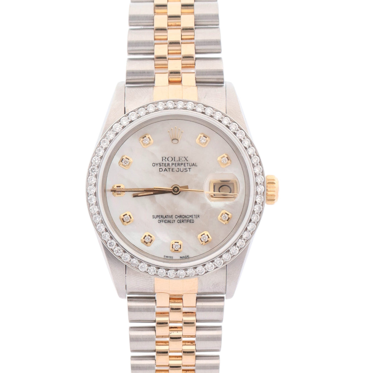 Rolex Datejust 36mm Custom Diamond Mother of Pearl Dial Watch with Custom Diamond Bezel Ref# 16233