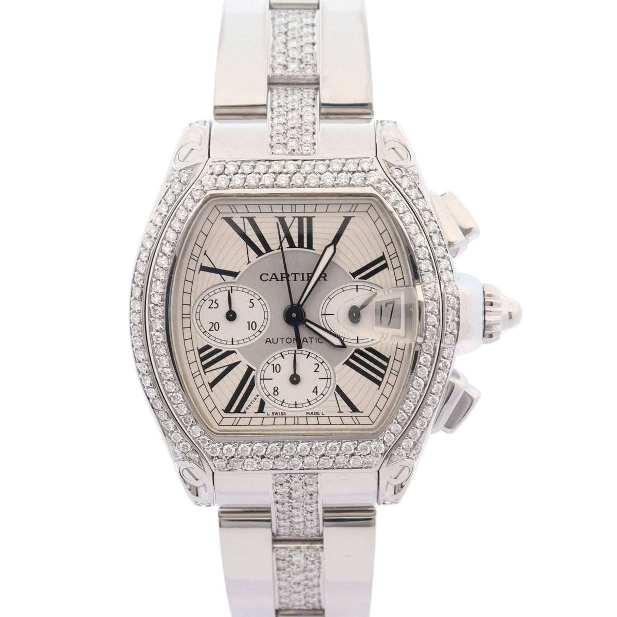 Cartier Roadster 48mm Silver Chronograph Dial Watch Ref# W62019X6 - Happy Jewelers Fine Jewelry Lifetime Warranty