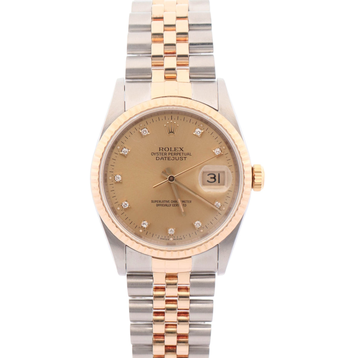 Rolex Datejust 36mm Champagne Stick Dial Watch Ref# 16233