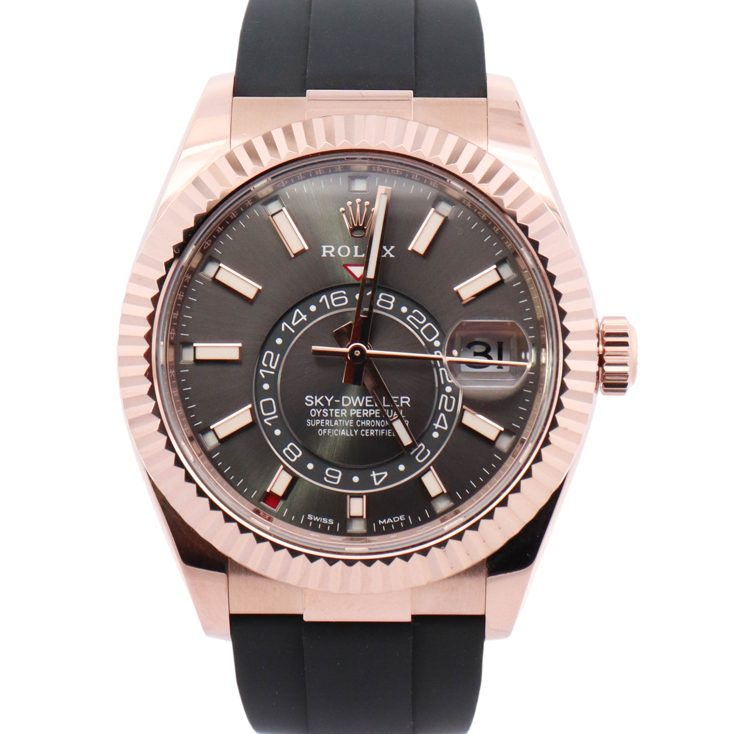 Rolex Sky-Dweller Rose Gold 42mm Rhodium Stick Dial Watch Reference# 326235 - Happy Jewelers Fine Jewelry Lifetime Warranty