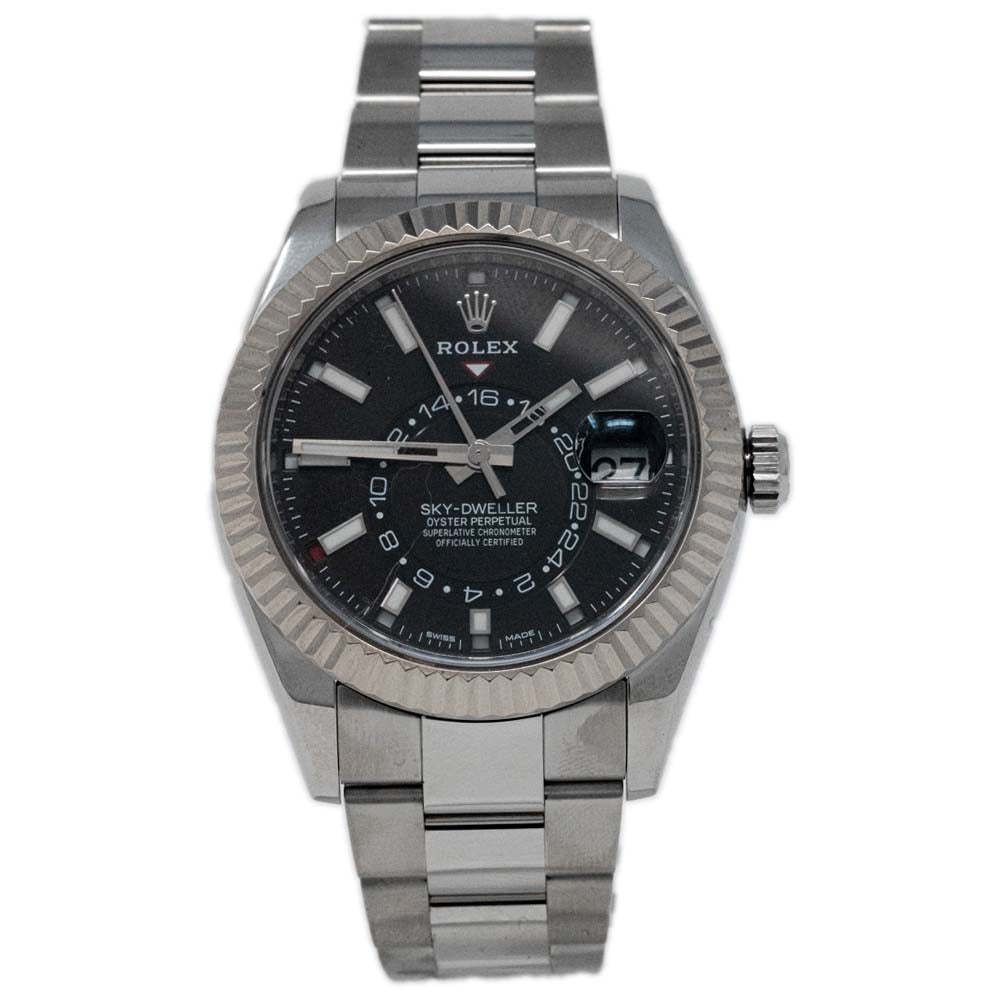 Rolex Men's Sky-Dweller Stainless Steel 42mm Black Stick Dial Watch Reference #: 326934 - Happy Jewelers Fine Jewelry Lifetime Warranty