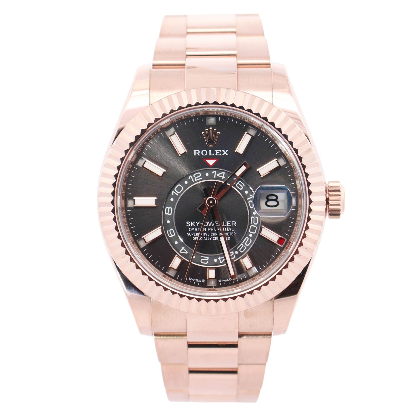 Rolex Sky-Dweller Rose Gold 42mm Rhodium Stick Dial Watch Reference# 336935 - Happy Jewelers Fine Jewelry Lifetime Warranty