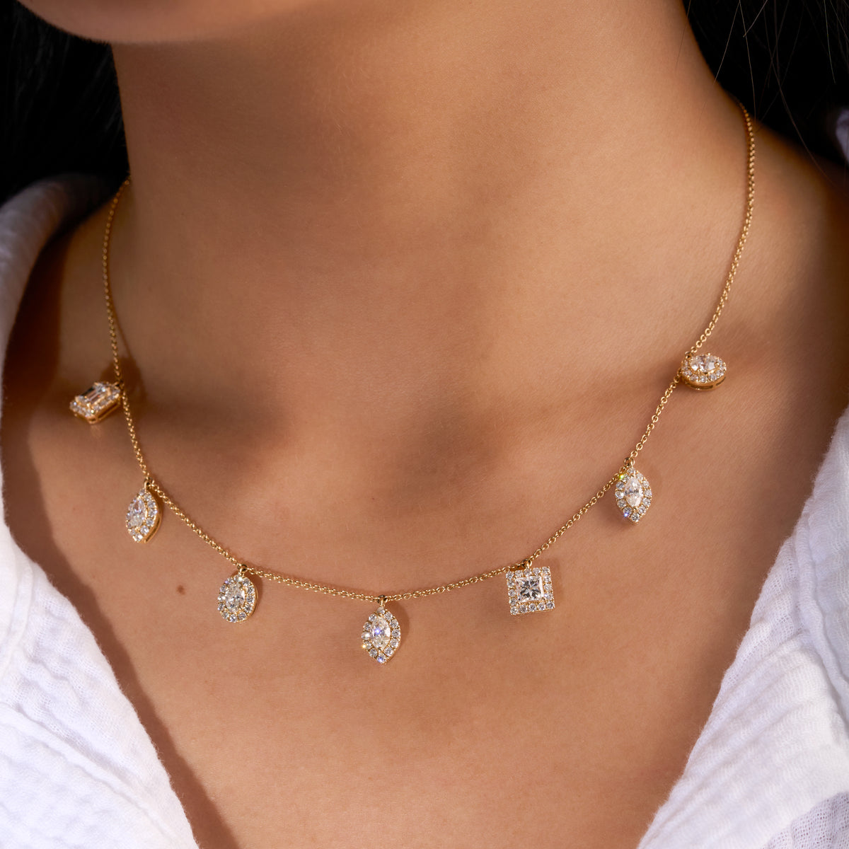 Multi-Shape Diamond Halo Station Necklace