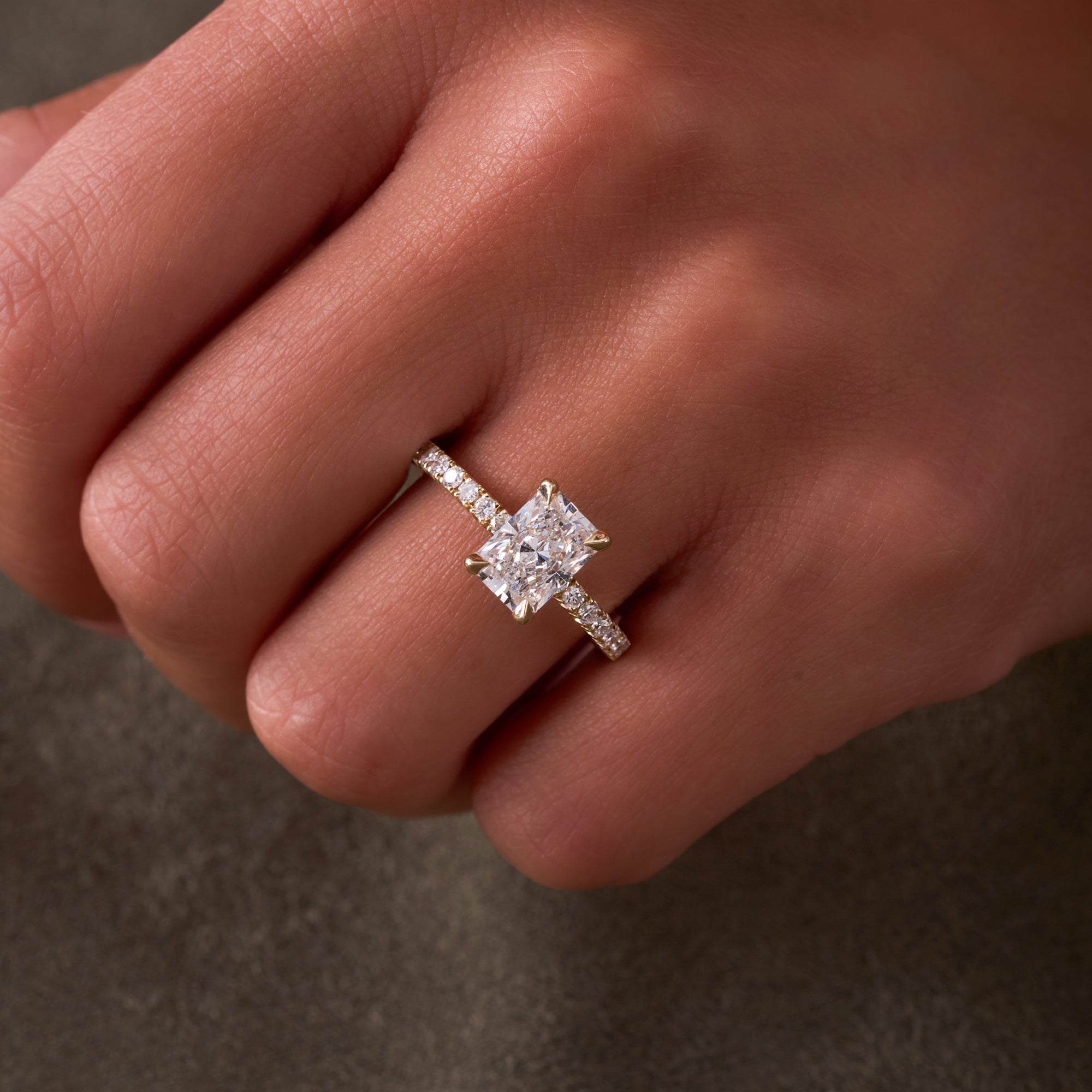 1.60 Radiant Lab Diamond Engagement Ring with Diamond Band