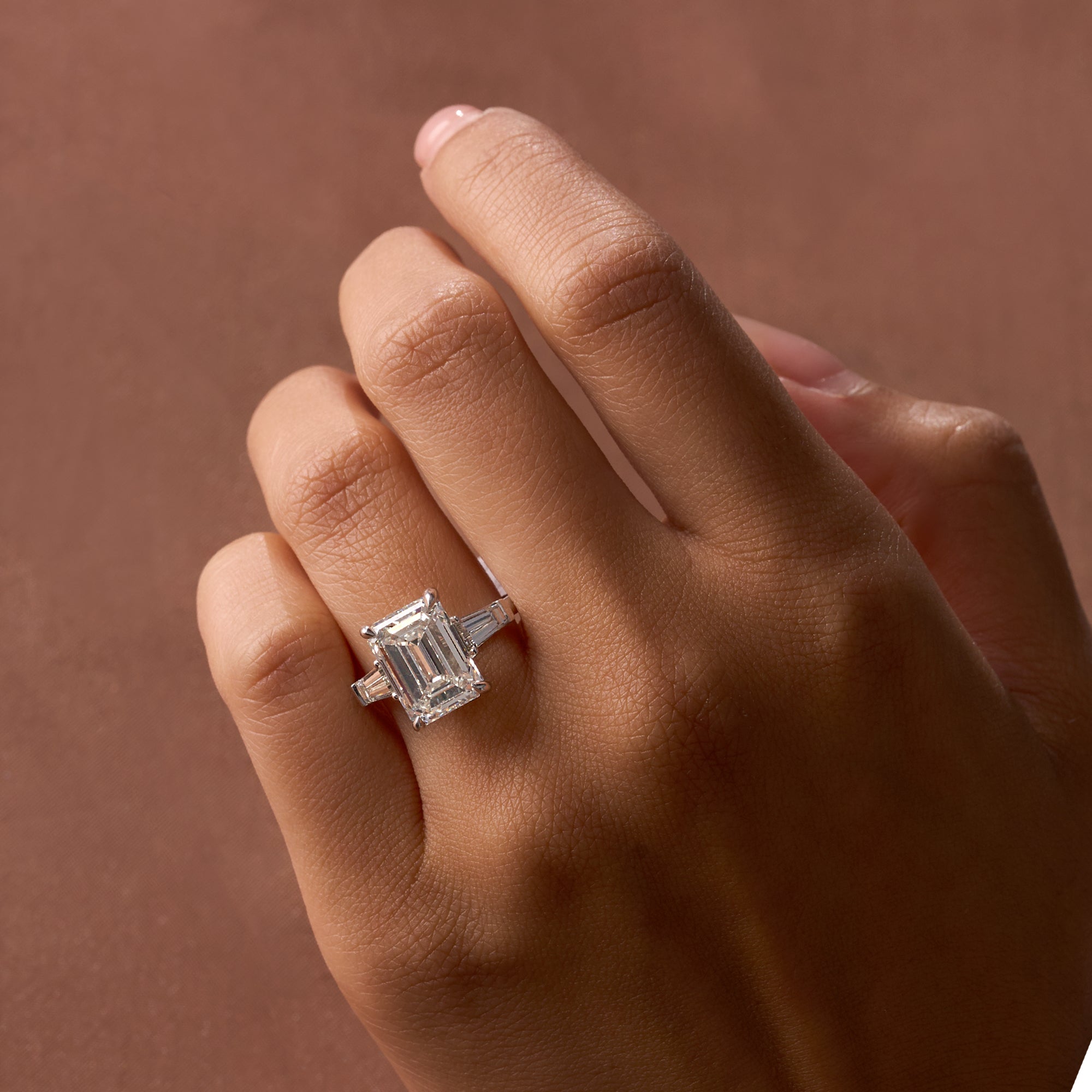 5.00 Emerald Tapered Baguette Cathedral Engagement Ring