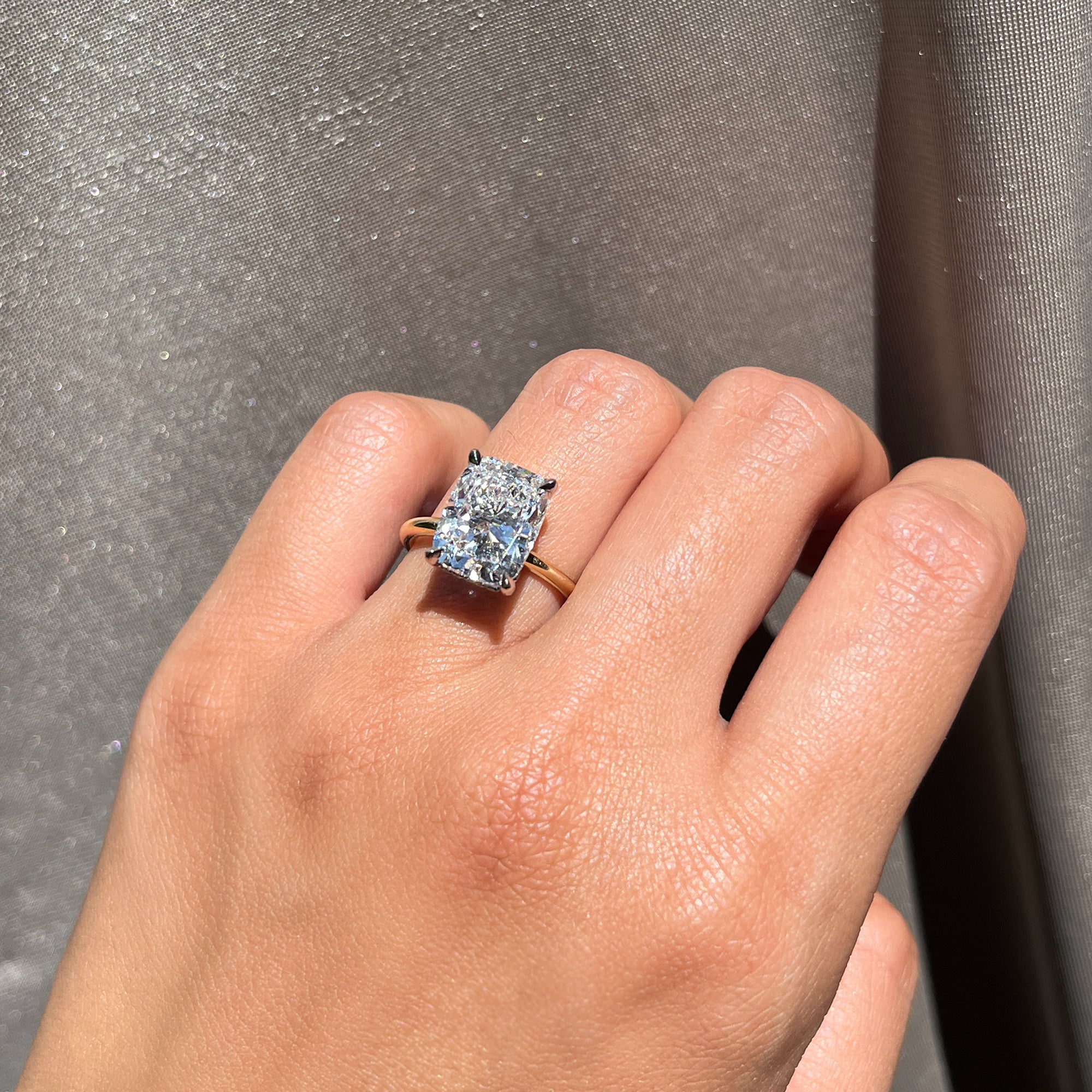 4.03 Cushion Lab Diamond Engagement Ring with Hidden Halo