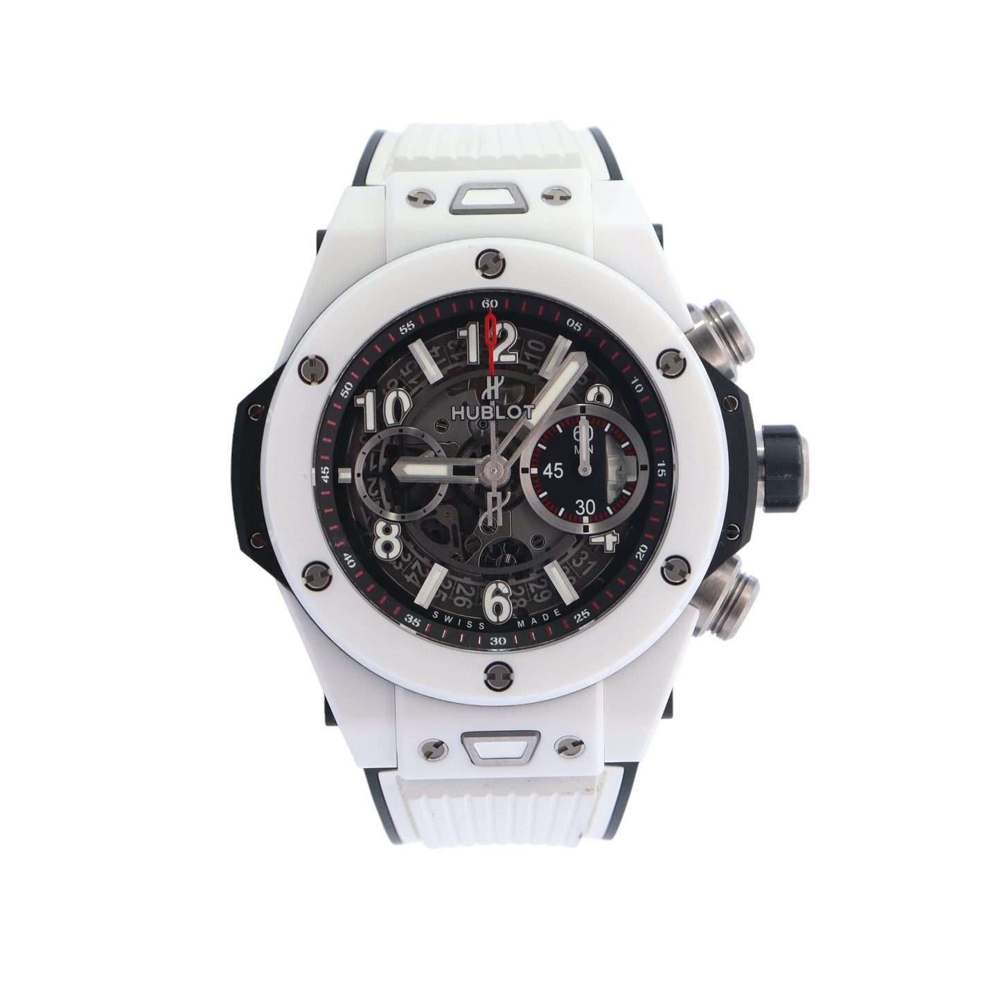 Hublot Big Bang Unico White Ceramic 45mm Skeleton Arabic & Stick Dial Watch Reference# 411.HX.1170.RX