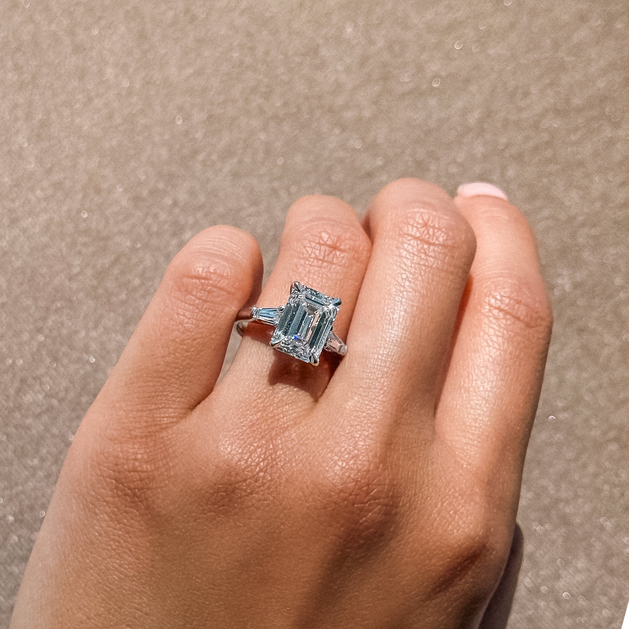 4.09 Emerald Lab Diamond 3 Stone Engagement Ring