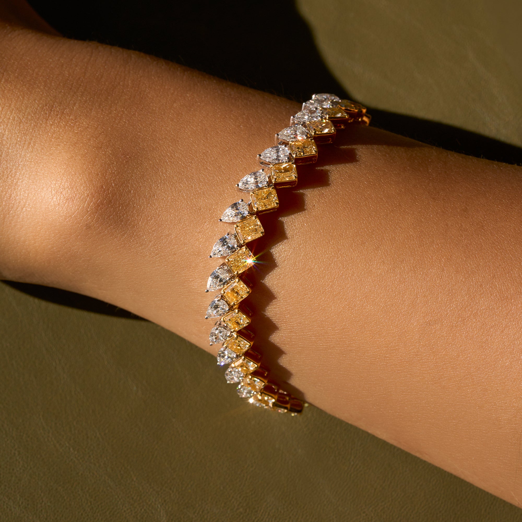 Slanted Pear and Radiant Diamonds Bracelet