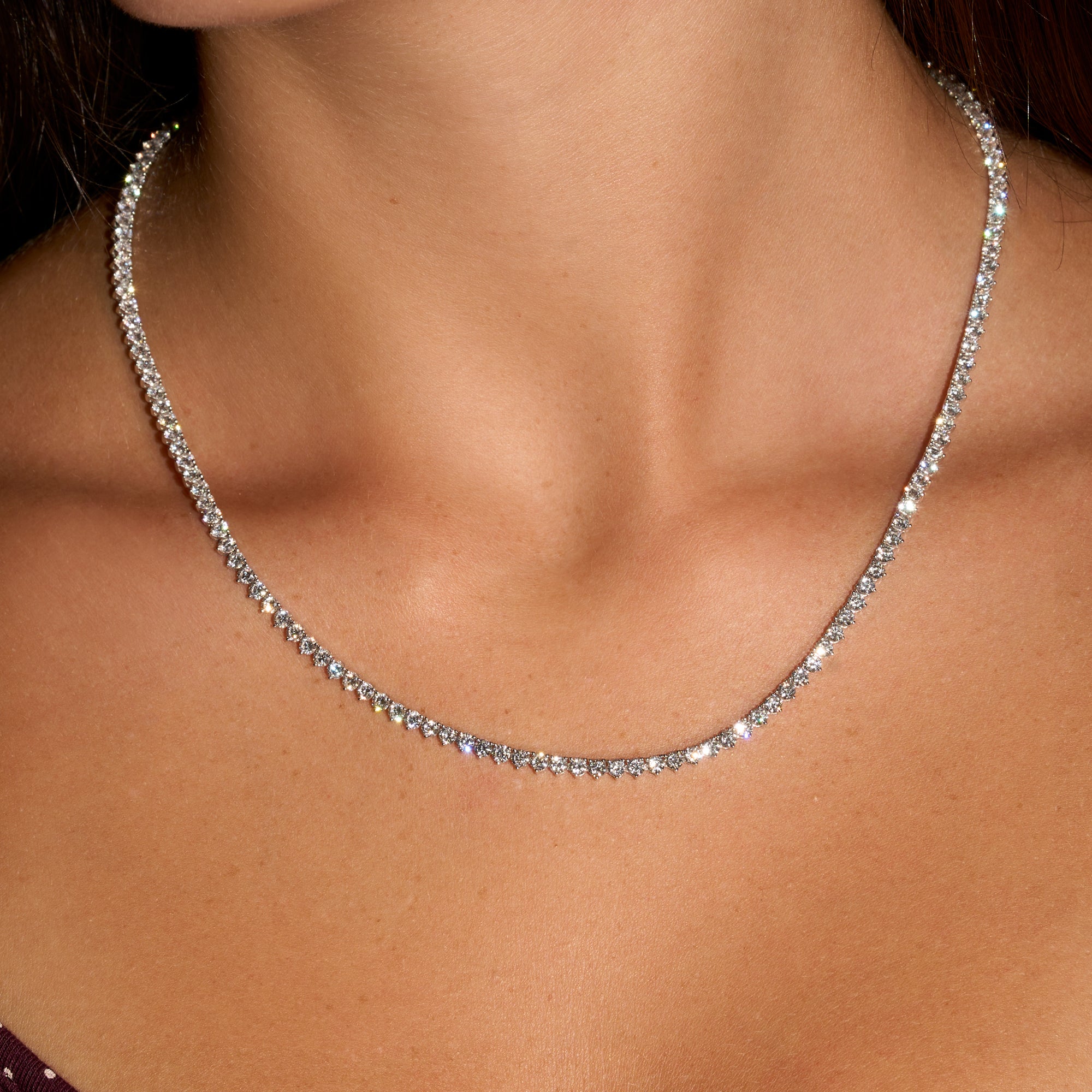 3 Prong Lab Round Diamonds Tennis Necklace