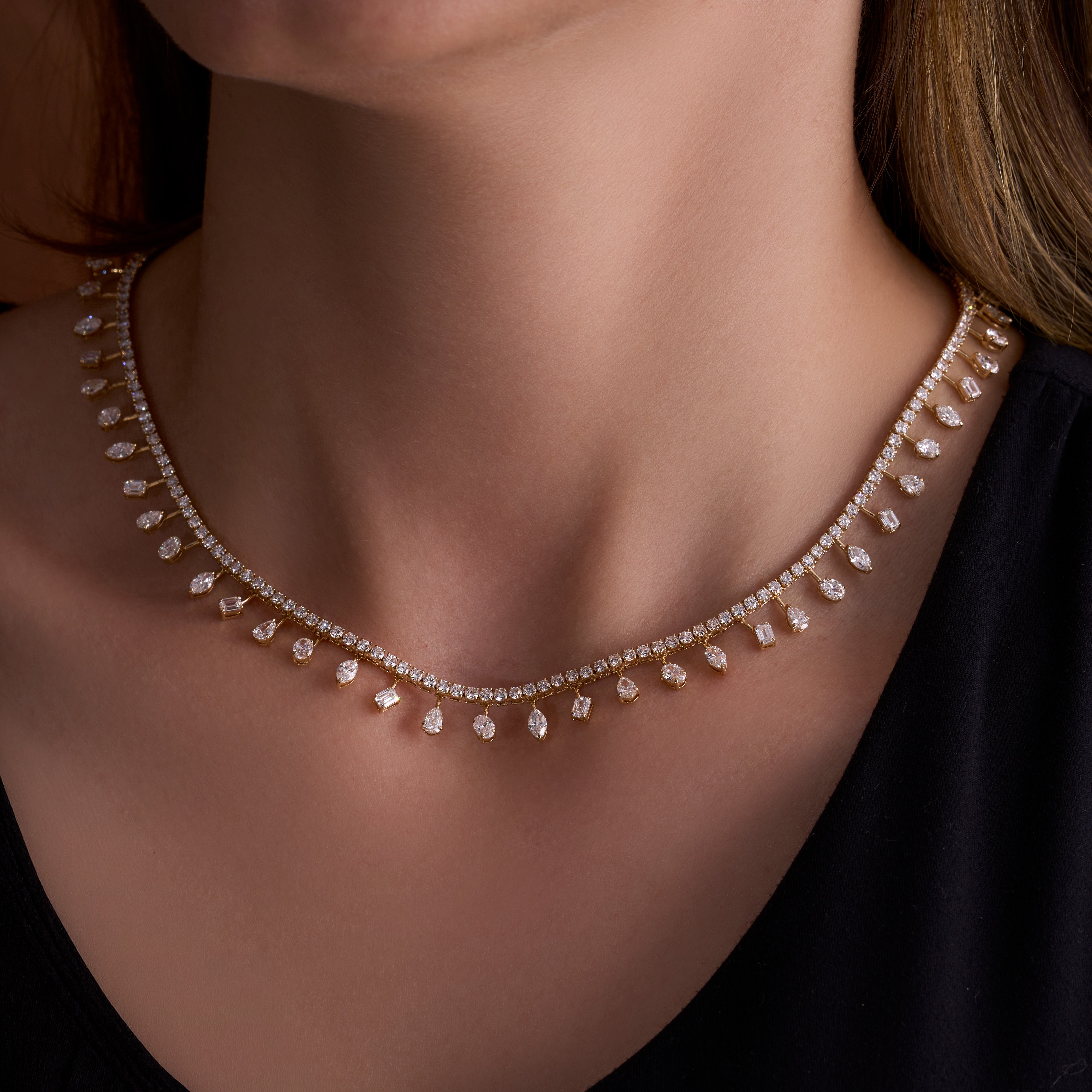 Lab Multi Shape Dangle Diamond Tennis Necklace - Happy Jewelers Fine Jewelry Lifetime Warranty