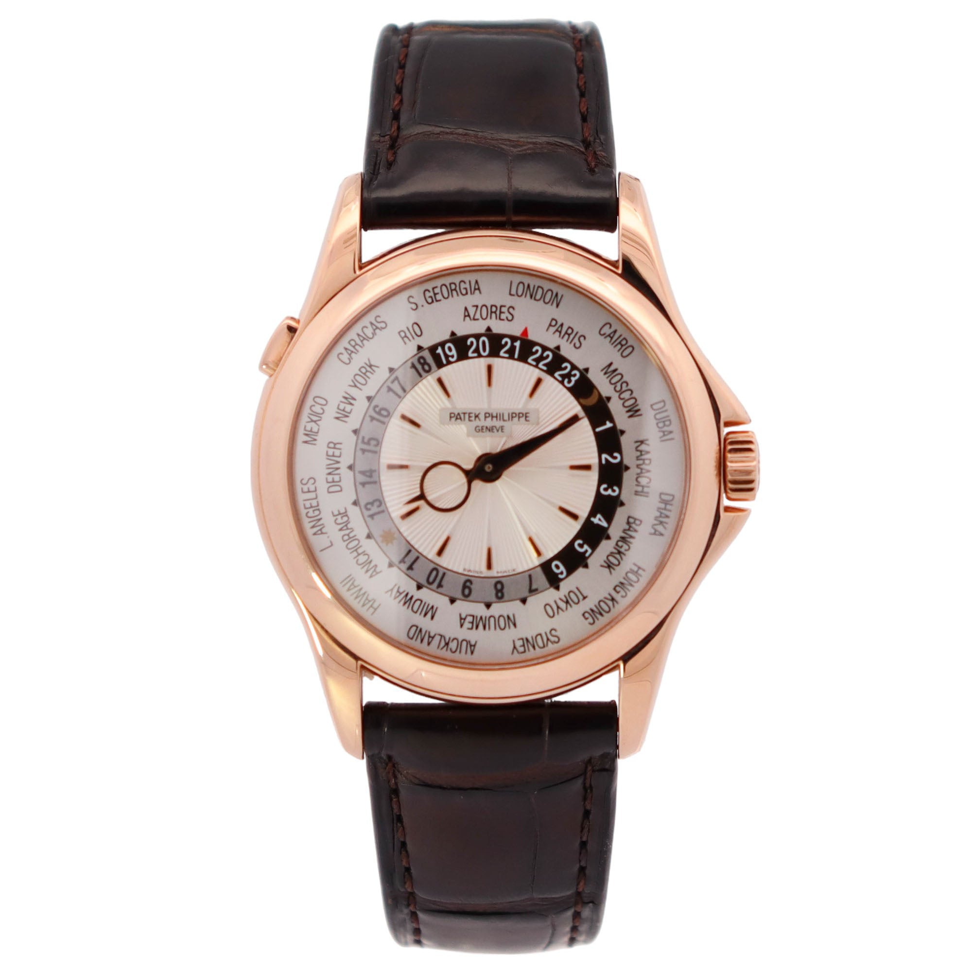 Patek Philippe World Time 39mm Silver Dial Watch Ref# 5130R - Happy Jewelers Fine Jewelry Lifetime Warranty