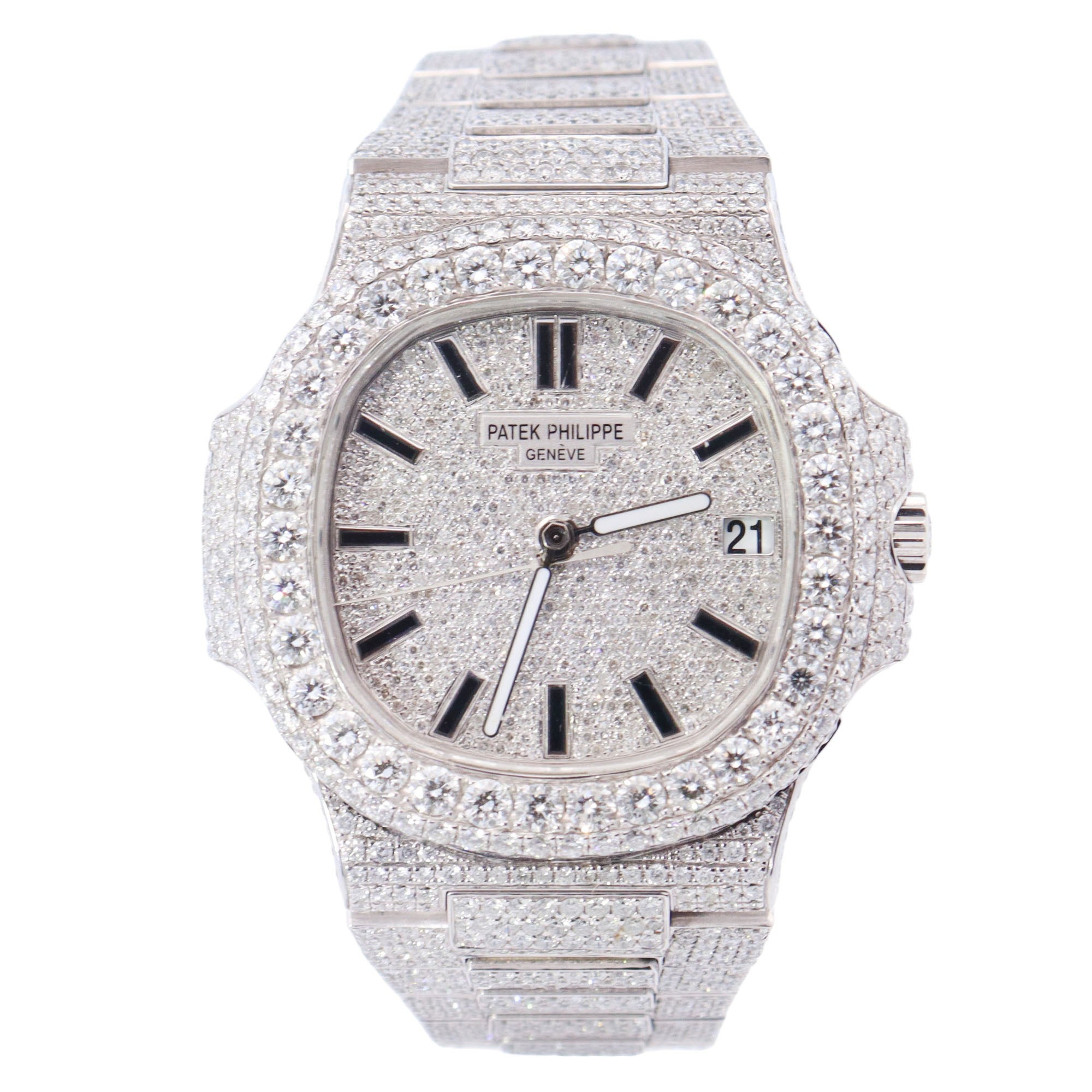 Patek Philippe Nautilus Stainless Steel 40mm Iced Out Pave Stick Dial Watch Reference# 5711 - Happy Jewelers Fine Jewelry Lifetime Warranty