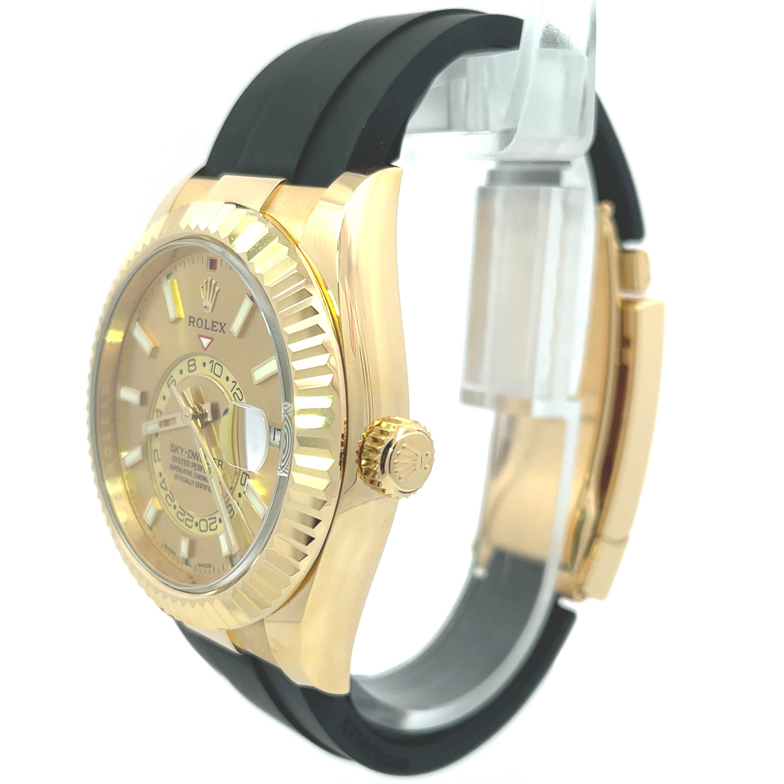 Rolex Sky Dweller Yellow Gold 42mm Champagne Stick Dial Watch Reference# 326238 - Happy Jewelers Fine Jewelry Lifetime Warranty