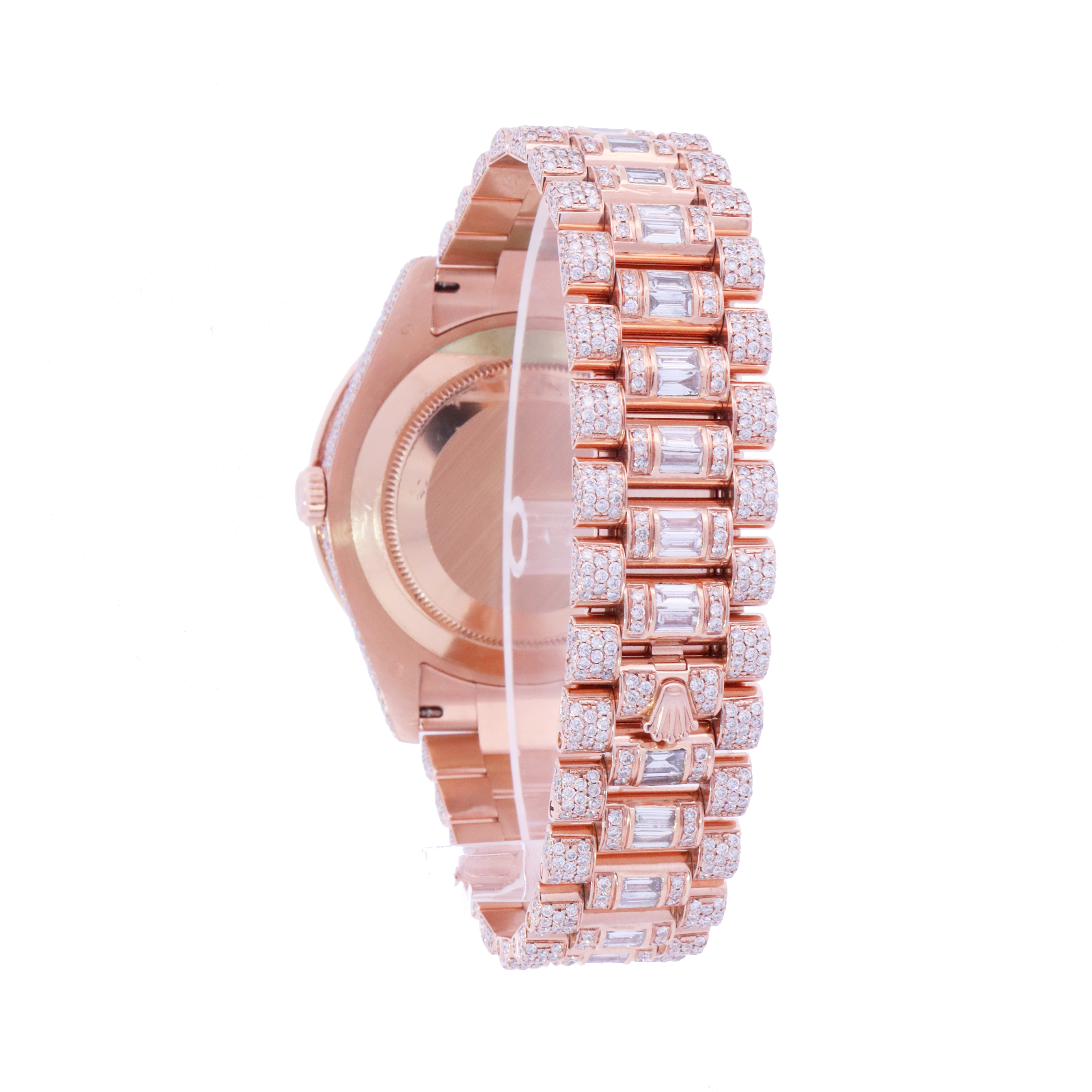 Rolex Day Date Rose Gold 41mm Completely Iced Out Roman Pave Diamond Dial Watch | Ref# 218235 - Happy Jewelers Fine Jewelry Lifetime Warranty