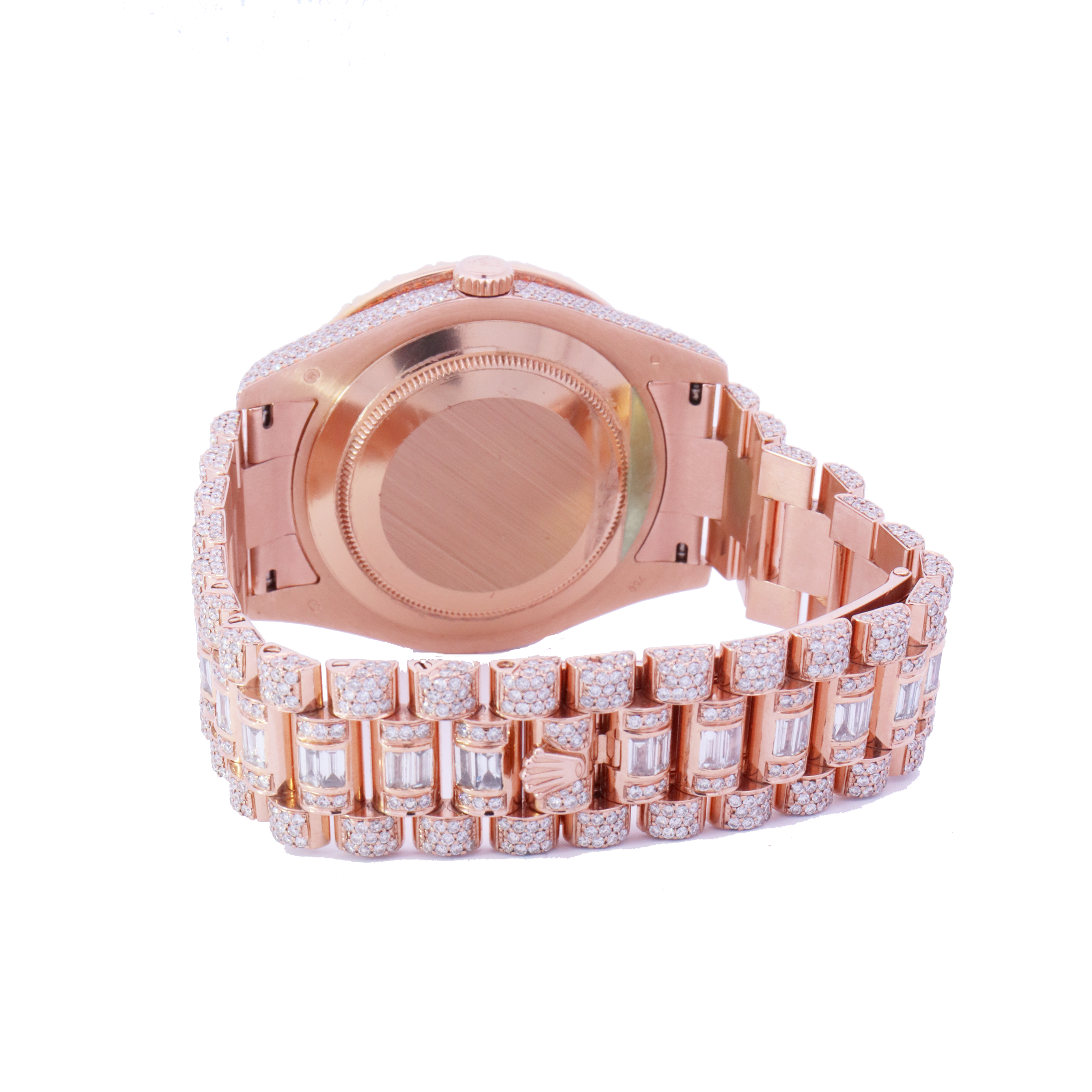 Rolex Day Date Rose Gold 41mm Completely Iced Out Roman Pave Diamond Dial Watch | Ref# 218235 - Happy Jewelers Fine Jewelry Lifetime Warranty