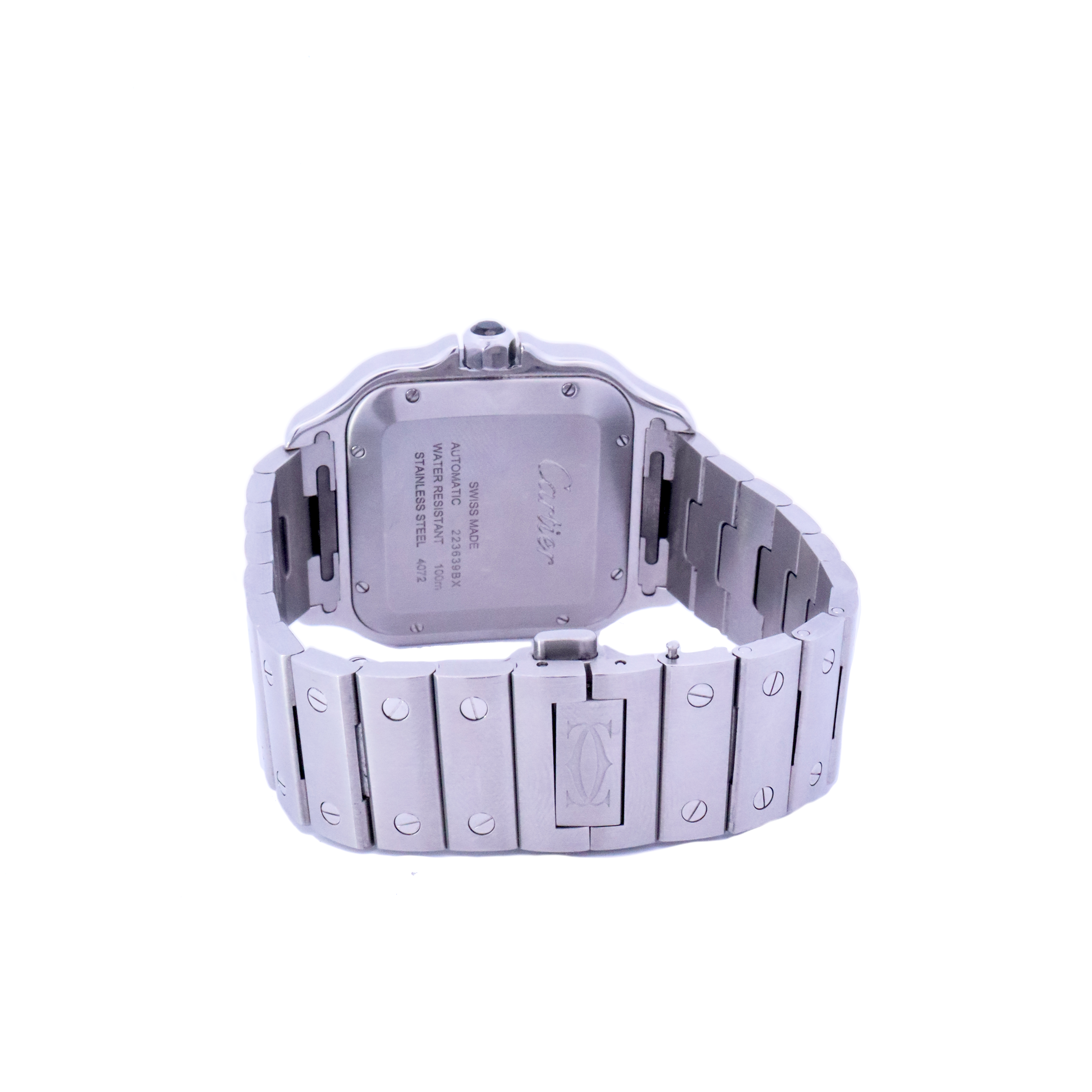 Cartier Santos Stainless Steel 42mm Iced Out Bezel Grey Dial Watch | Ref# WSSA0037 - Happy Jewelers Fine Jewelry Lifetime Warranty