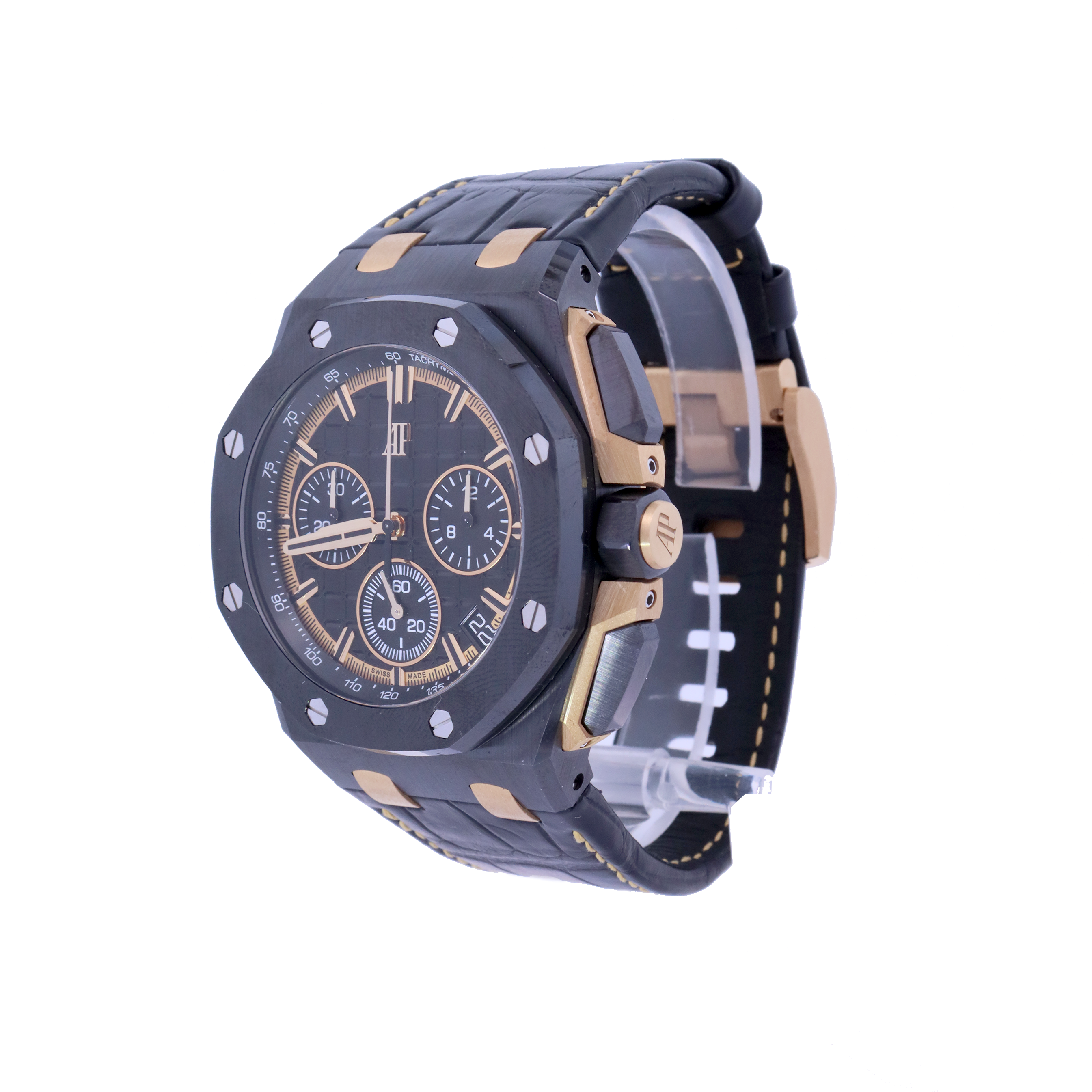 Audemars Piguet Royal Oak Offshore Black Ceramic & Yellow Gold 43mm Black Chronograph Dial Watch | Ref# 26420CE.OO.A127CR.01 - Happy Jewelers Fine Jewelry Lifetime Warranty
