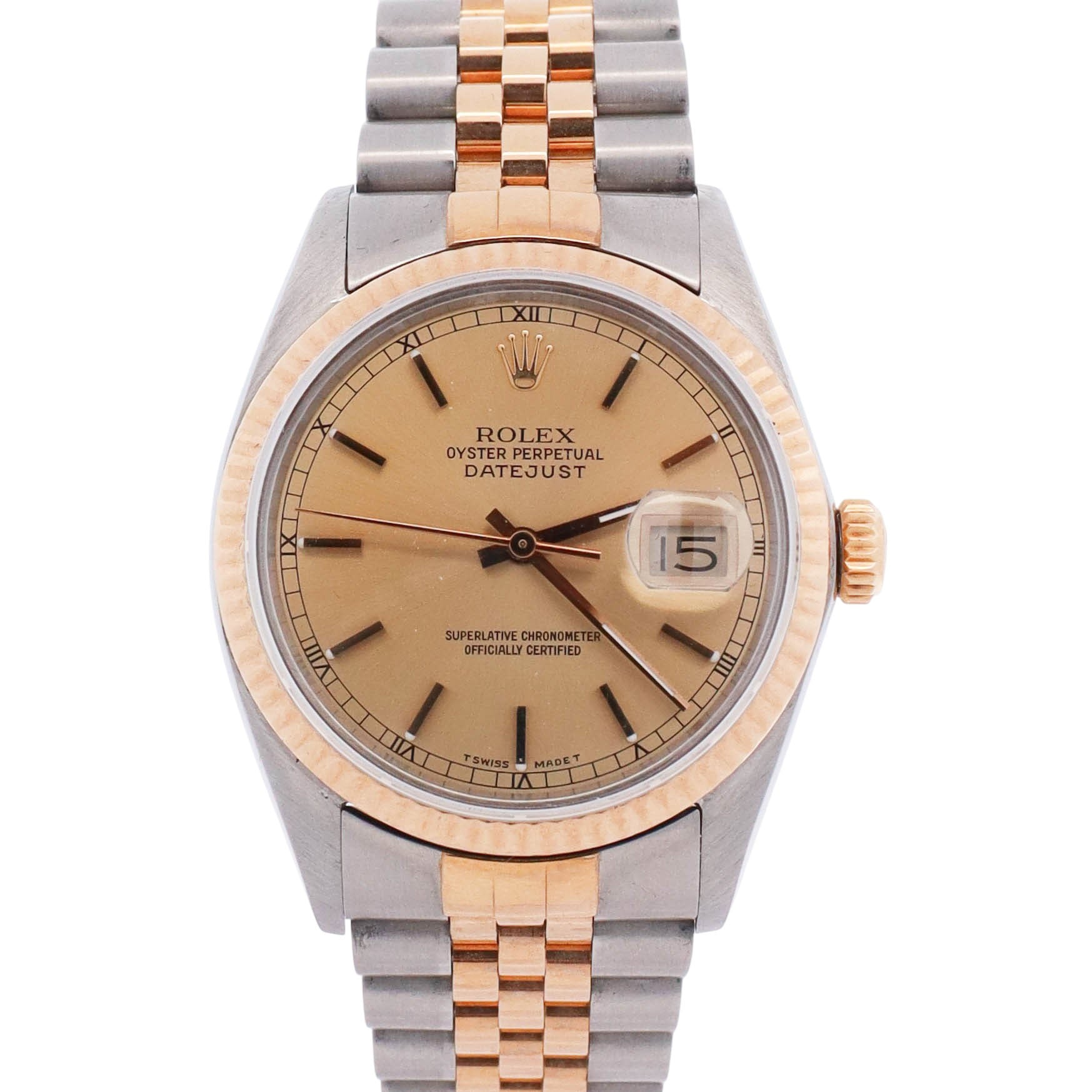 Rolex Datejust Two Tone Steel & Yellow Gold Champagne Stick Dial Watch Reference #: 16013 - Happy Jewelers Fine Jewelry Lifetime Warranty