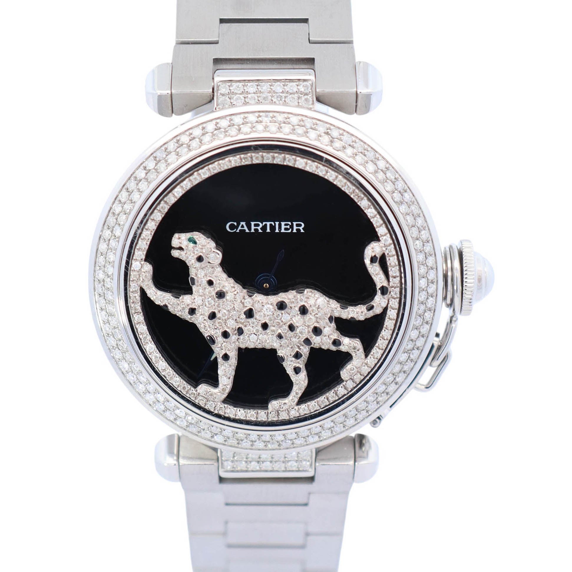 Cartier Pasha 35mm Stainless Steel Custom Panther Dial Ref# 2324 - Happy Jewelers Fine Jewelry Lifetime Warranty
